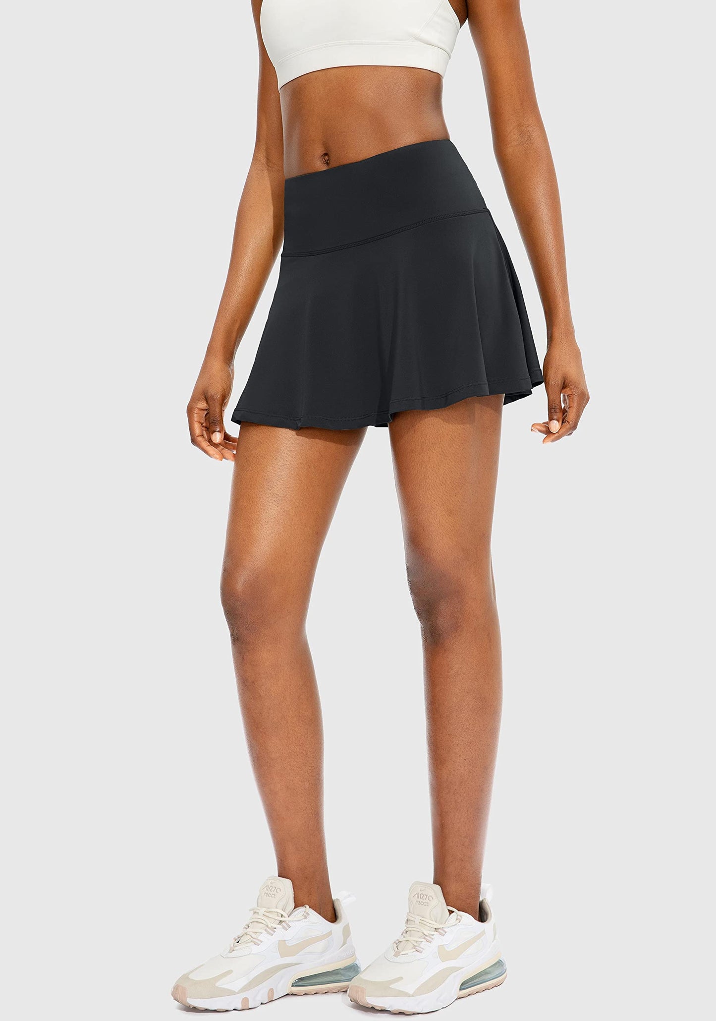 SANTINY Pleated Tennis Skirt for Women with 4 Pockets Women's High Waisted Athletic Golf Skorts Skirts for Running Casual (Black_XS)