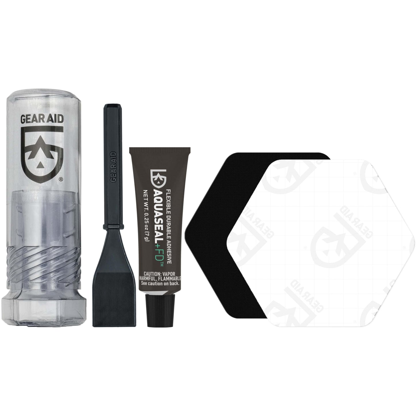 GEAR AID Aquaseal FD Wader and Boot Repair Kit – Waterproof 0.25 oz Adhesive with Two Tenacious Tape Hex Patches (2.5" x 2.8", Black and Clear) for Fixing Holes in Neoprene, Breathable Waders, Boots, and Outdoor Gear