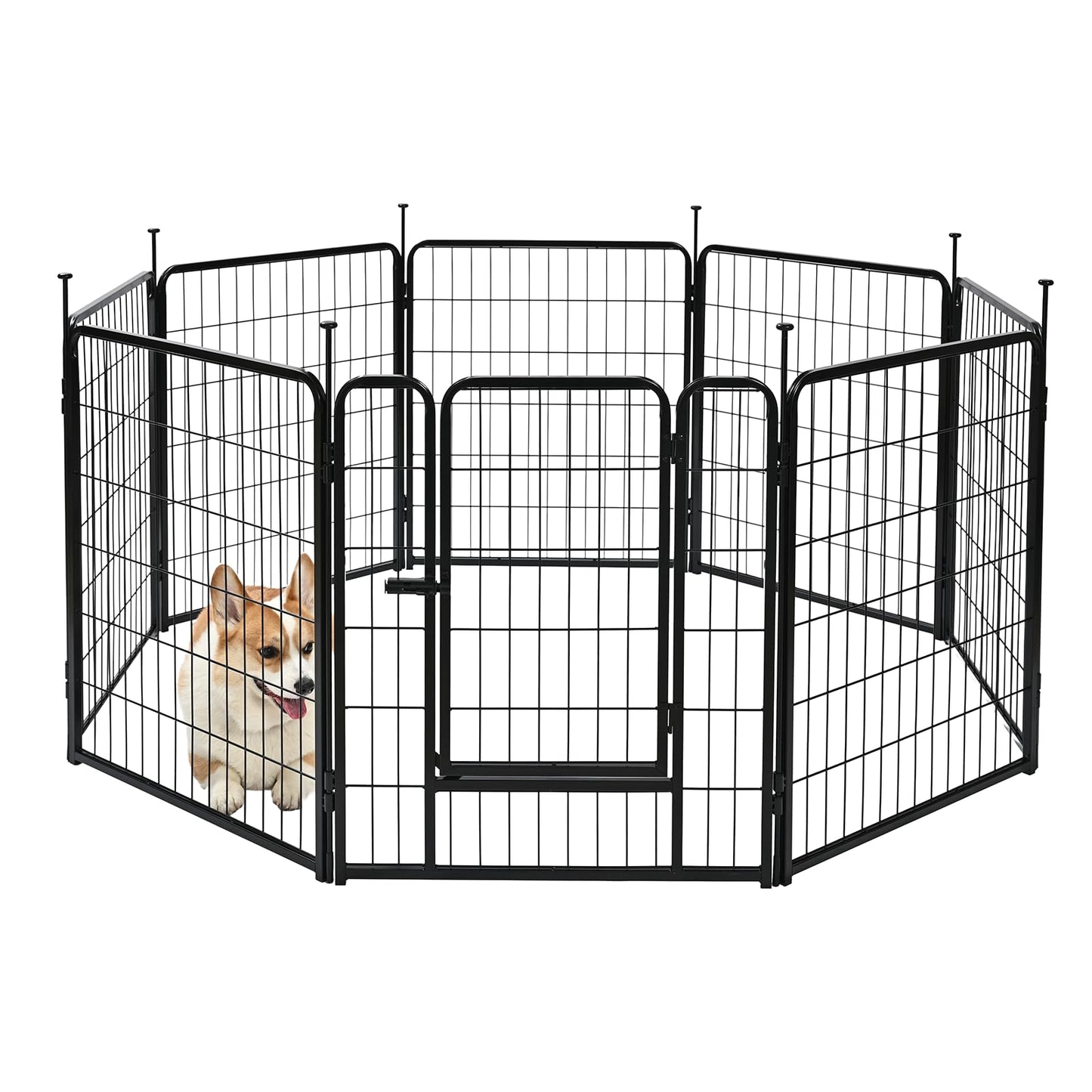 Amazon Basics Dog Playpen, 8 Panels Metal Fence with Door, Foldable for Indoor and Outdoor Use, Suitable for Small to Medium Sized Dogs, 30 Inch Height, Black