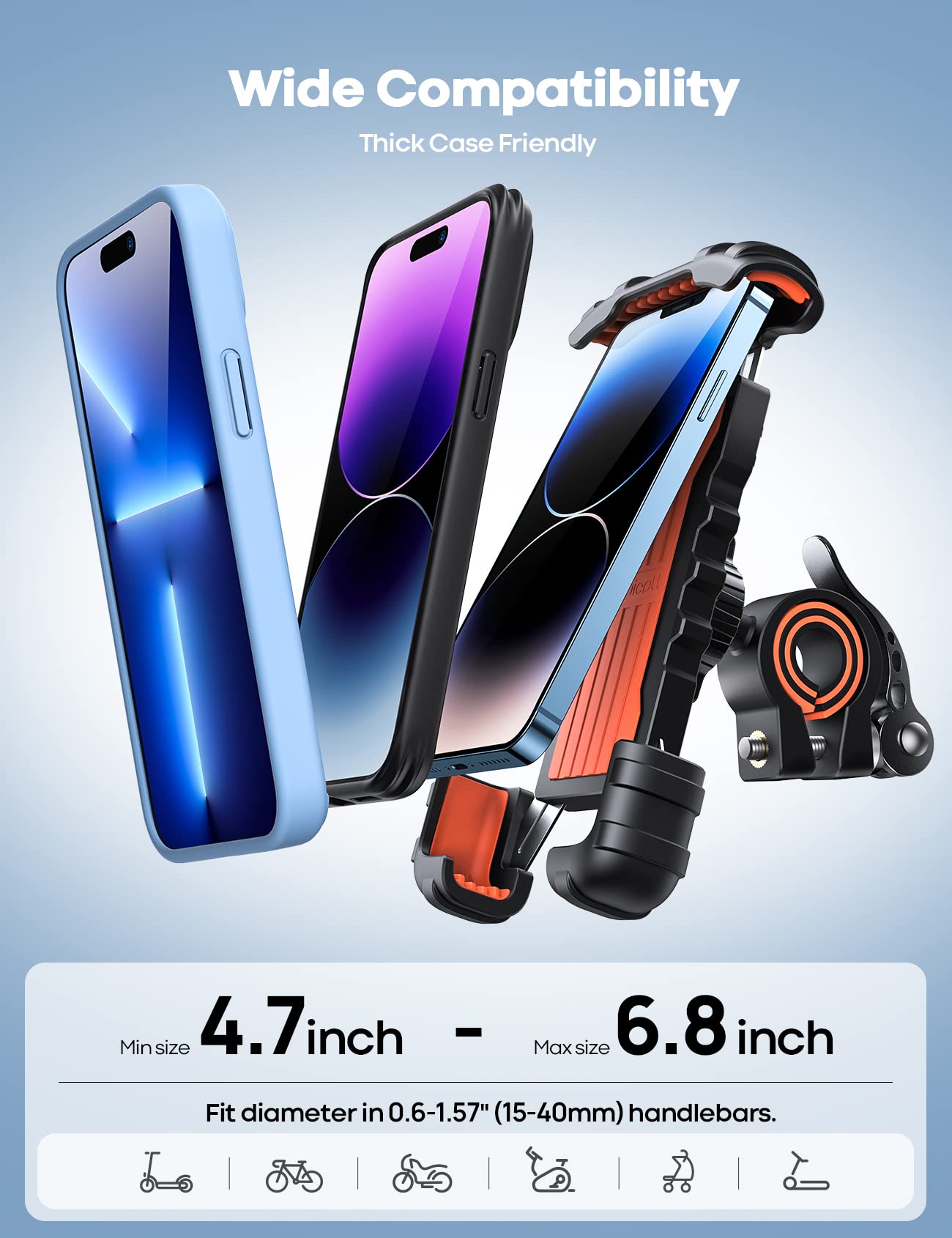 Lamicall Bike Phone Holder, Motorcycle Mount - Motorcycle Phone Holder, Handlebar Cell Phone Clamp, Scooter Phone Clip for iPhone 16 Pro Max/Plus, 15 Pro Max, S10, S20, More 4.7" to 6.8" Smartphones