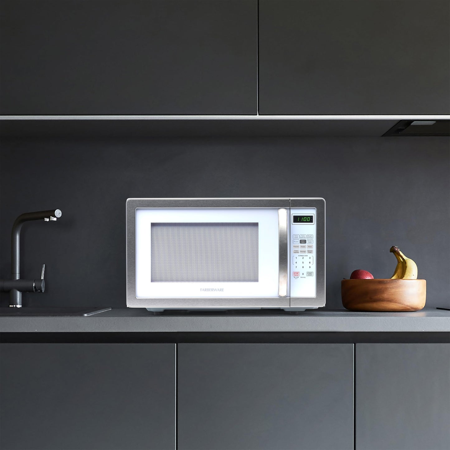 Farberware Countertop Microwave 700 Watts, 0.7 Cu. Ft. - Microwave Oven With LED Lighting and Child Lock - Perfect for Apartments and Dorms - Easy Clean Stainless Steel