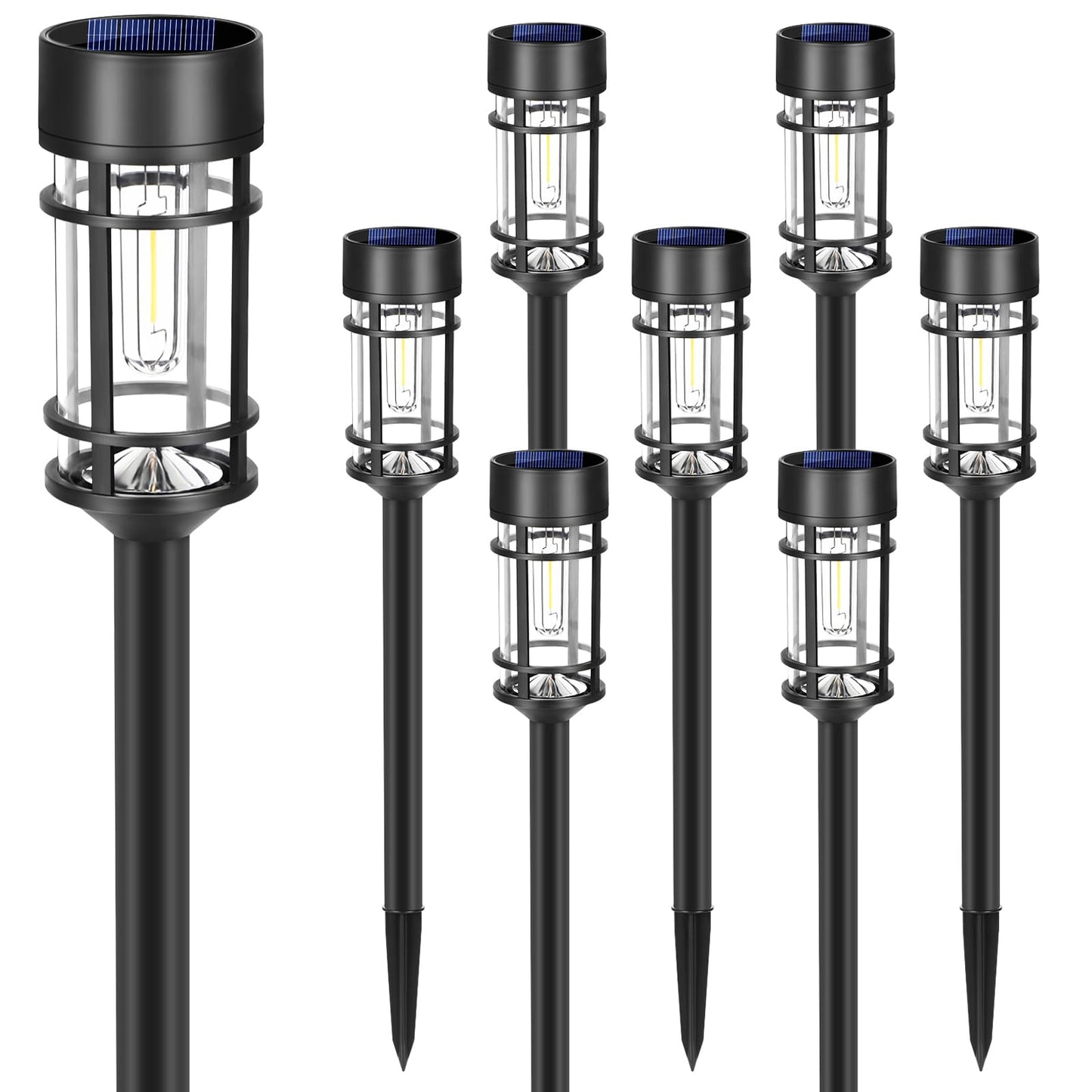 Solar Pathway Lights, 8 Pack LED Solar Lights Outdoor Waterproof, Glass Metal Garden Lighting for Yard Path Landscape Lawn Walkway Driveway, 3000K