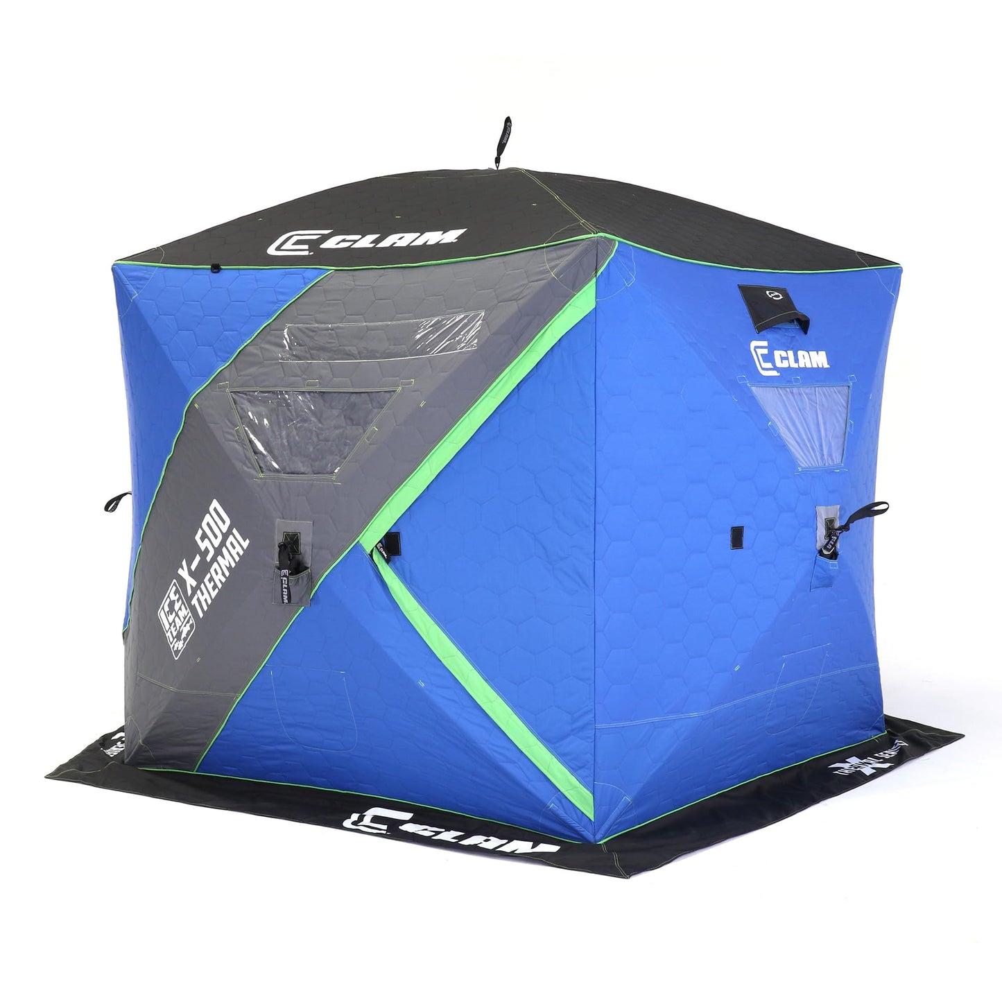 CLAM Portable Fishing Angler Thermal Hub Shelter Tent with Anchor Straps, Carrying Bag