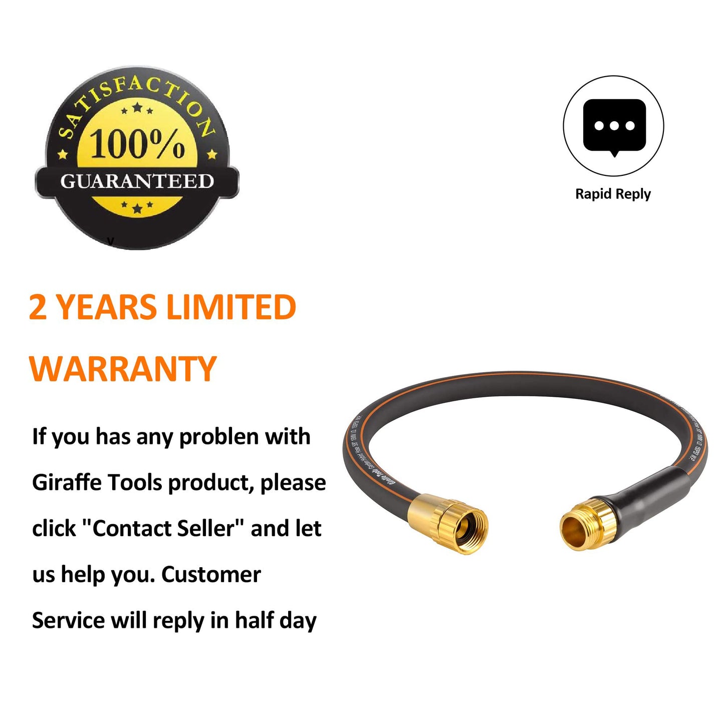 Giraffe Tools Garden Hose 50ft x 5/8", Water Hose Heavy Duty, Flexible, Lightweight Hybrid Hose with Swivel Handle, Male to Female Fittings, Burst 600 PSI