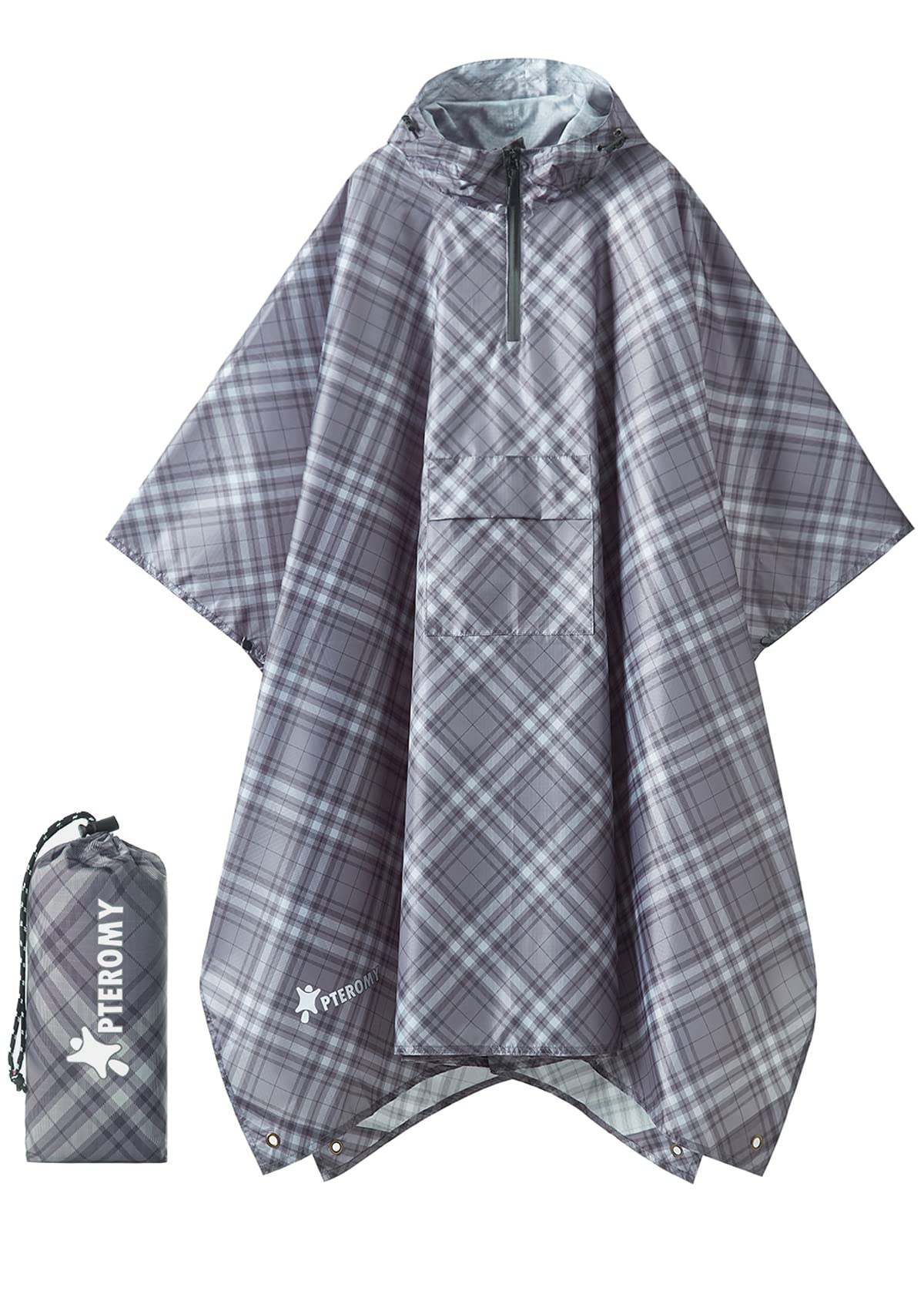 PTEROMY Hooded Rain Poncho for Adult with Pocket, Waterproof Lightweight Unisex Raincoat for Hiking Camping Emergency
