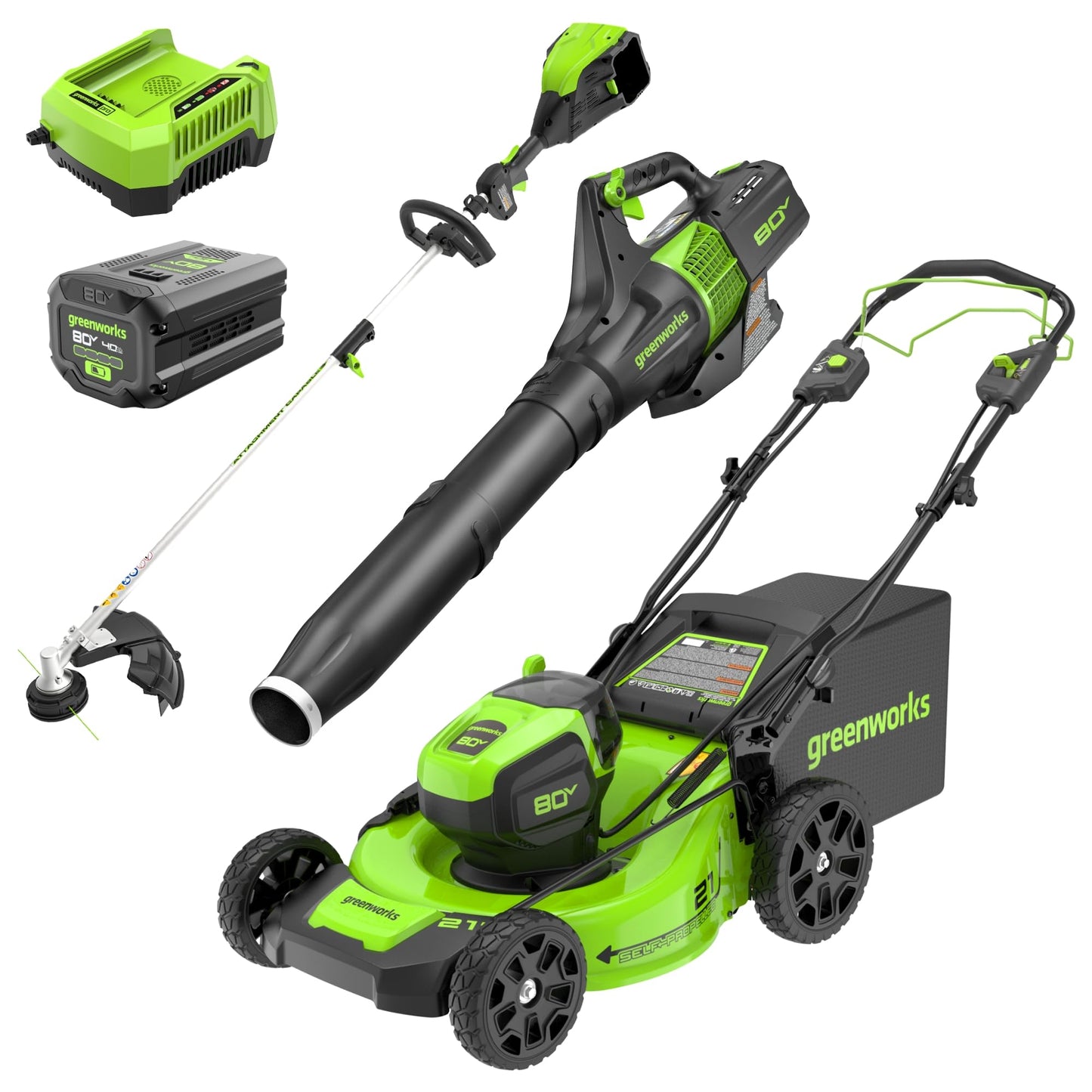 Greenworks 80V 21" Brushless Cordless (Push) Lawn Mower (75+ Compatible Tools), (2) 2.0Ah Batteries and 30 Minute Rapid Charger Included