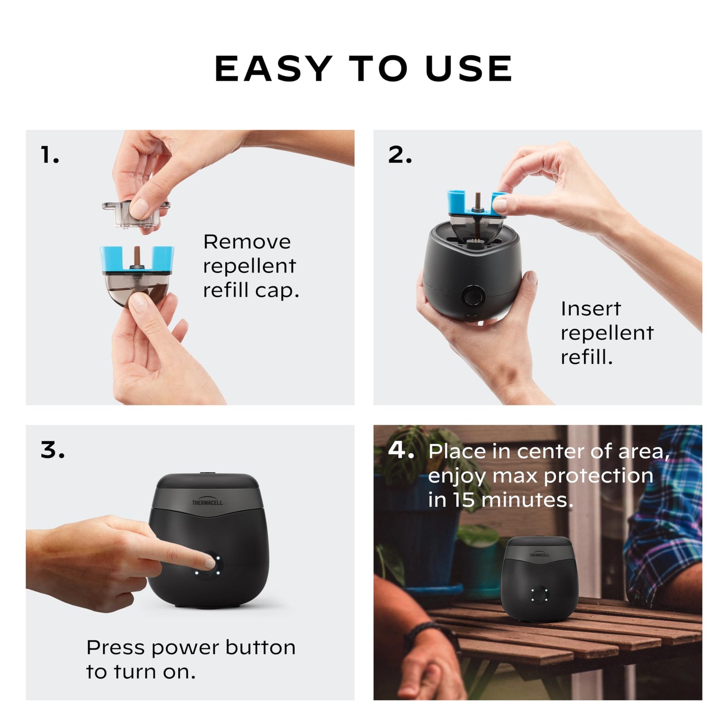 Thermacell Mosquito Repellent E-Series Rechargeable Repeller; Patio Shield 20’ Mosquito Protection Zone; Includes 12-Hr Repellent Refill; No Flame or Scent; Bug Spray and Bug Zapper Alternative