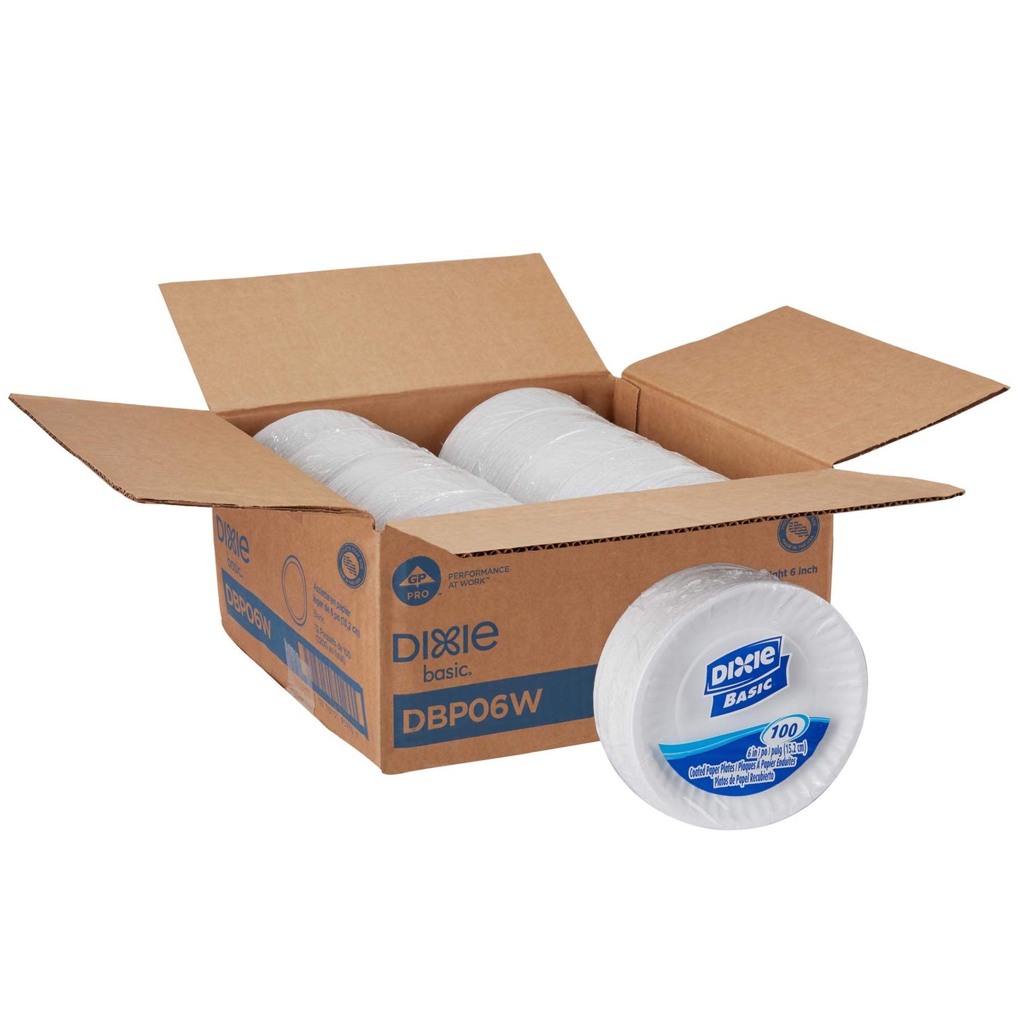 Dixie Basic 8.5 Inch Light-Weight Paper Plates By GP PRO, White, 500 Count (125 Disposable Plates Per Pack, 4 Packs Per Case), DBP09W