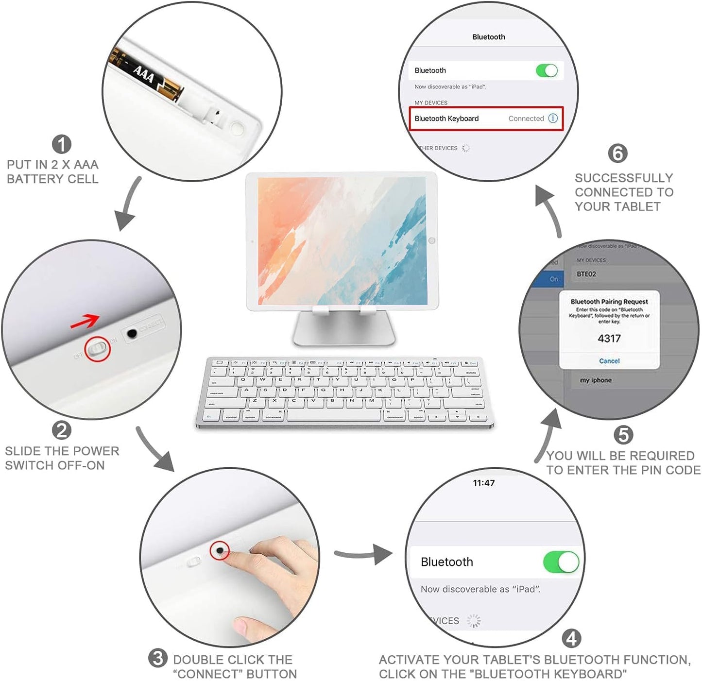 OMOTON Bluetooth Keyboard Compatible with iPad 10th Generation, iPad 10.2 (9th/8th/7th), iPad Pro 13/12.9/11 inch, iPad Air/Mini and More Bluetooth Enabled Devices, White