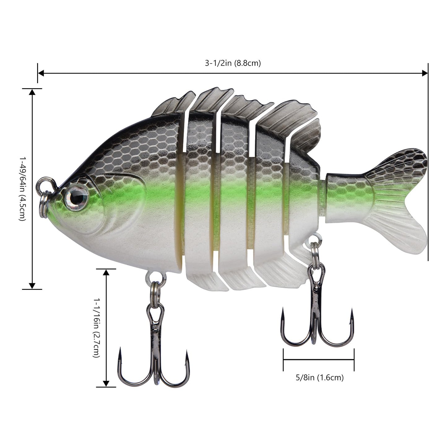 BASSDASH SwimPanfish Multi Jointed Panfish Bluegill Swimbaits Hard Topwater Bass Lures Fishing Lure Crank Saltwater 3.5in/0.85oz
