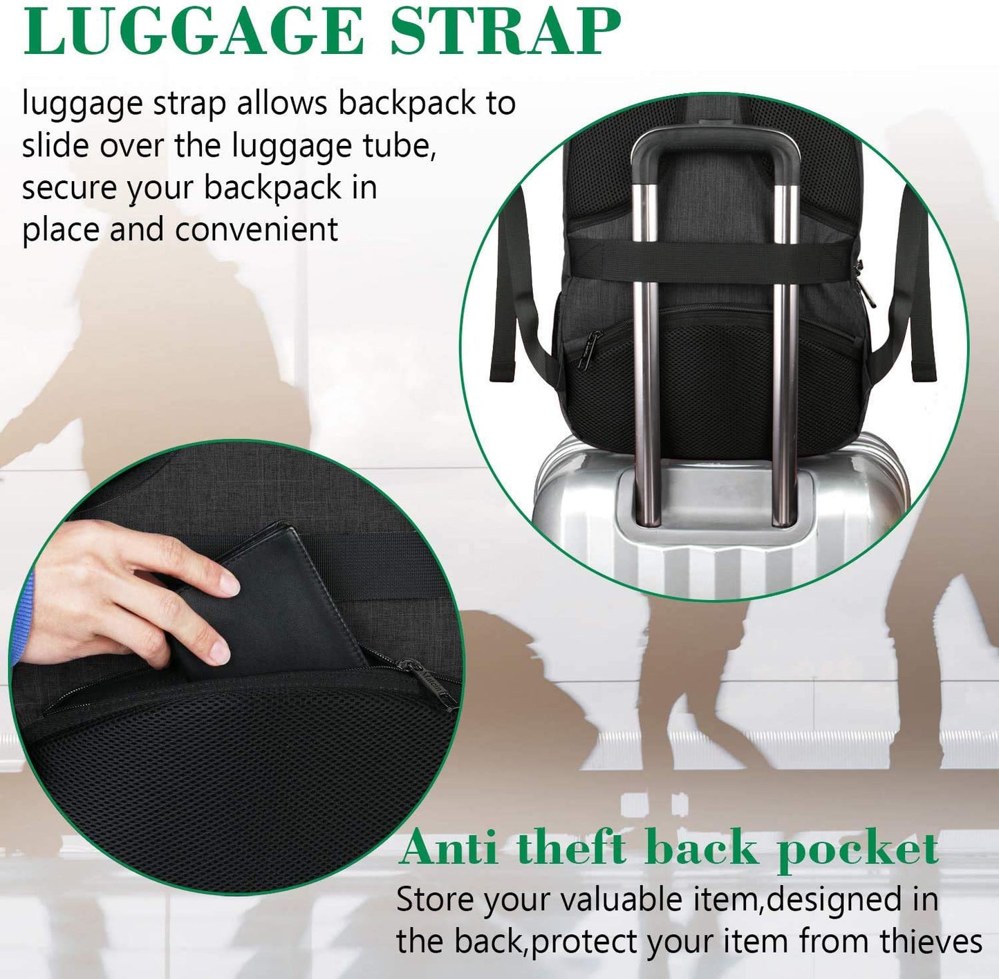 MATEIN Travel Laptop Backpack, Business Anti Theft Slim Sturdy Laptops Backpack with USB Charging Port, Water Resistant College School Computer Bag Gift for Men & Women Fits 15.6 Inch Notebook, Grey