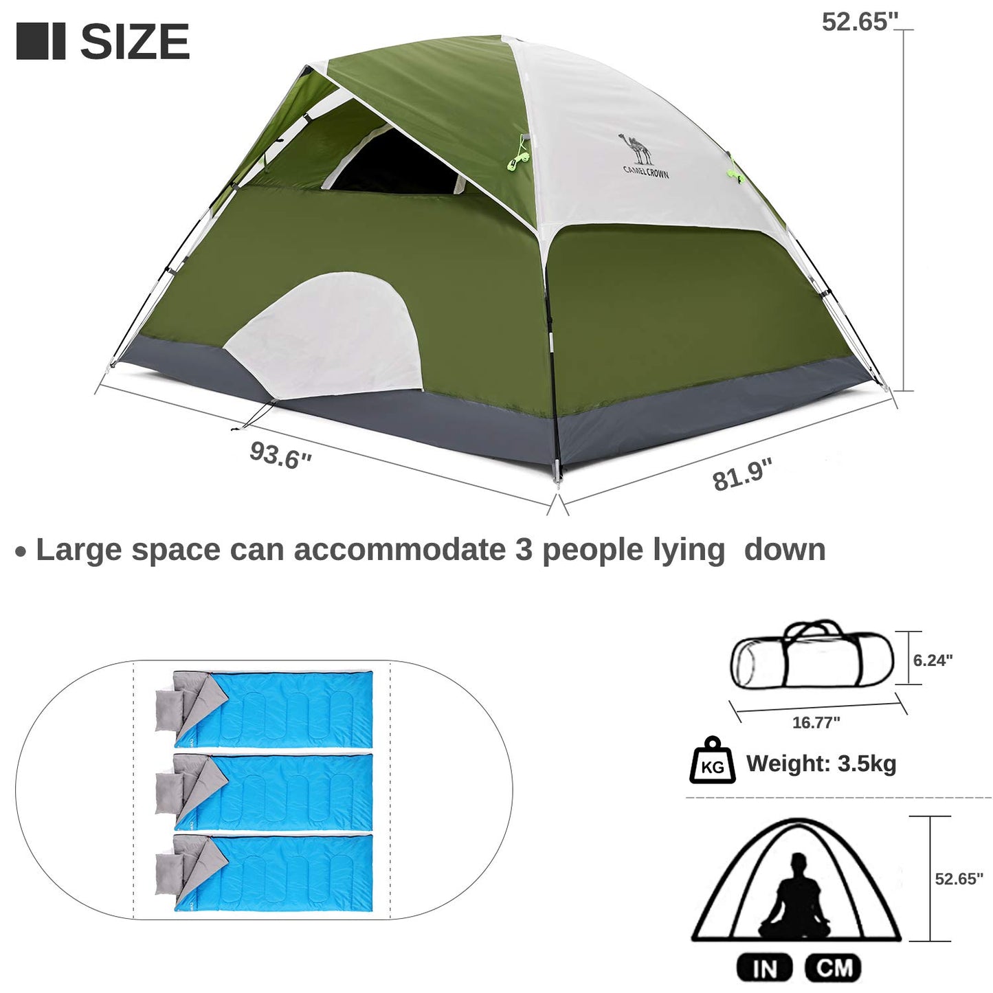 CAMEL CROWN Tents for Camping 2/3/4/5 Person Camping Dome Tent, Waterproof,Spacious, Lightweight Portable Backpacking Tent for Outdoor Camping/Hiking