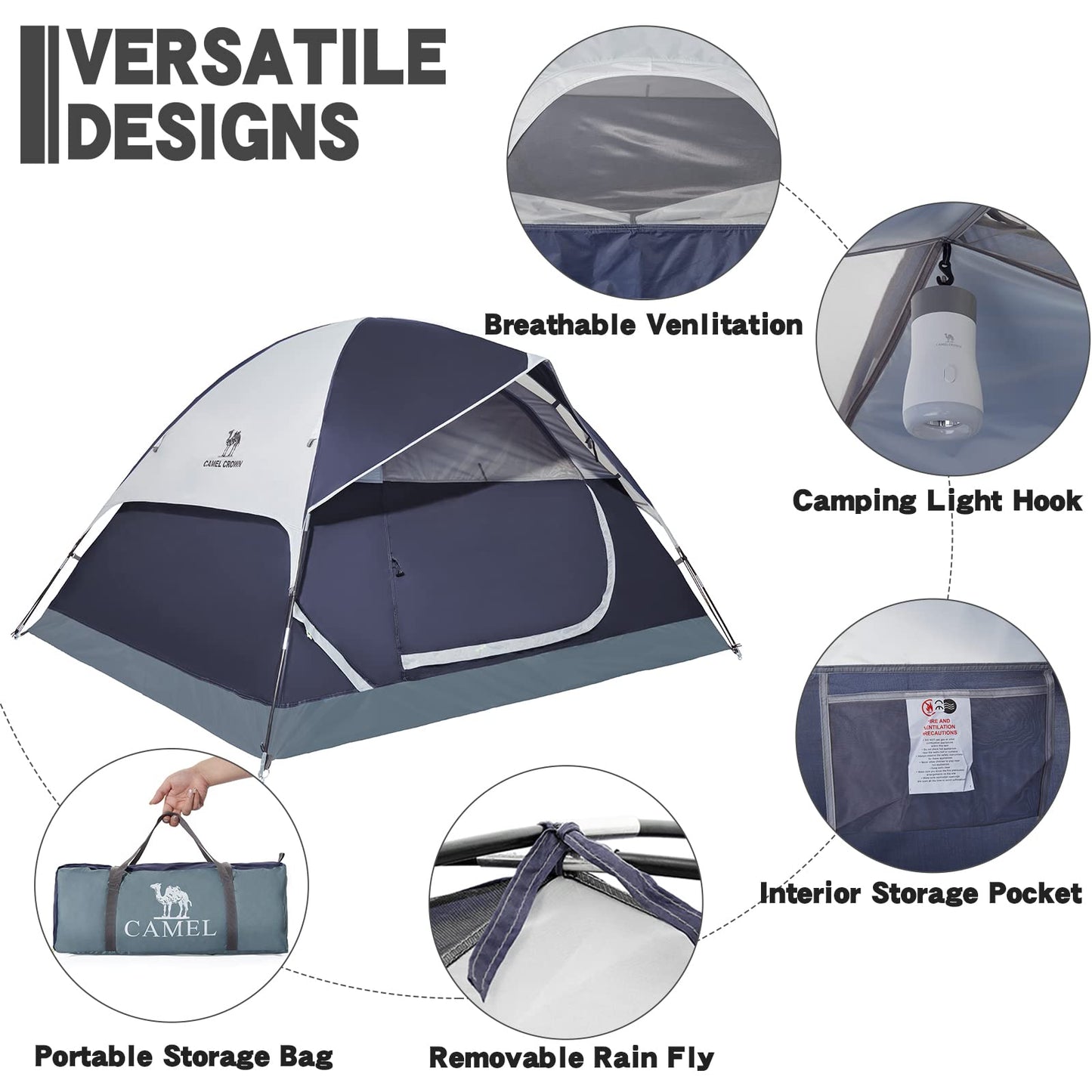 CAMEL CROWN Tents for Camping 2/3/4/5 Person Camping Dome Tent, Waterproof,Spacious, Lightweight Portable Backpacking Tent for Outdoor Camping/Hiking