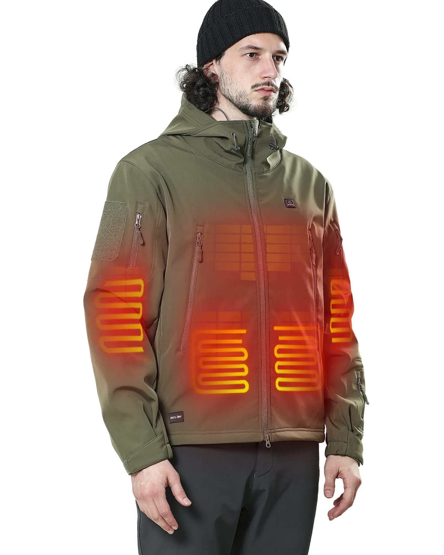 DEWBU Heated Jacket for Men with 12V Battery Pack Winter Outdoor Soft Shell Electric Heating Coat