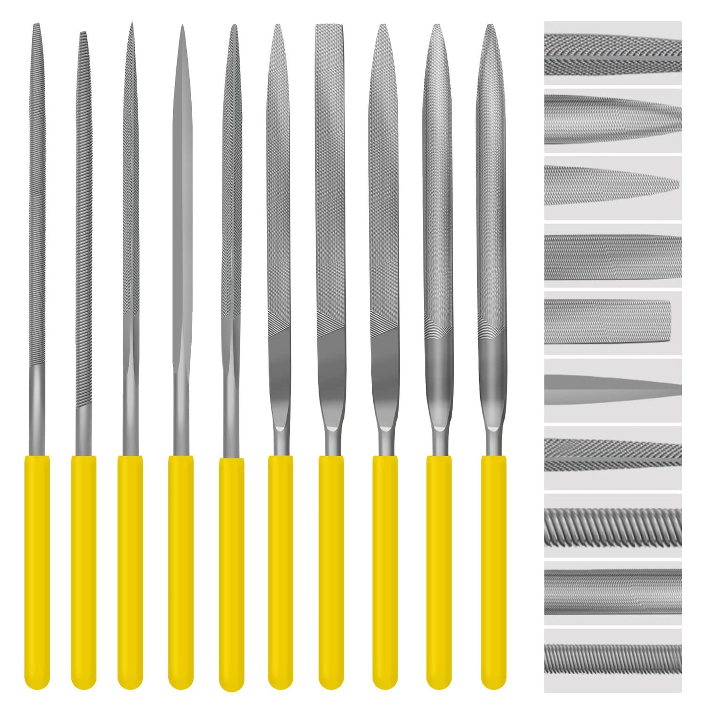 6-Piece Metal Needle File Set - Hardened Alloy Steel Includes Flat, Warding, Square, Triangular, Round, and Half-Round Files