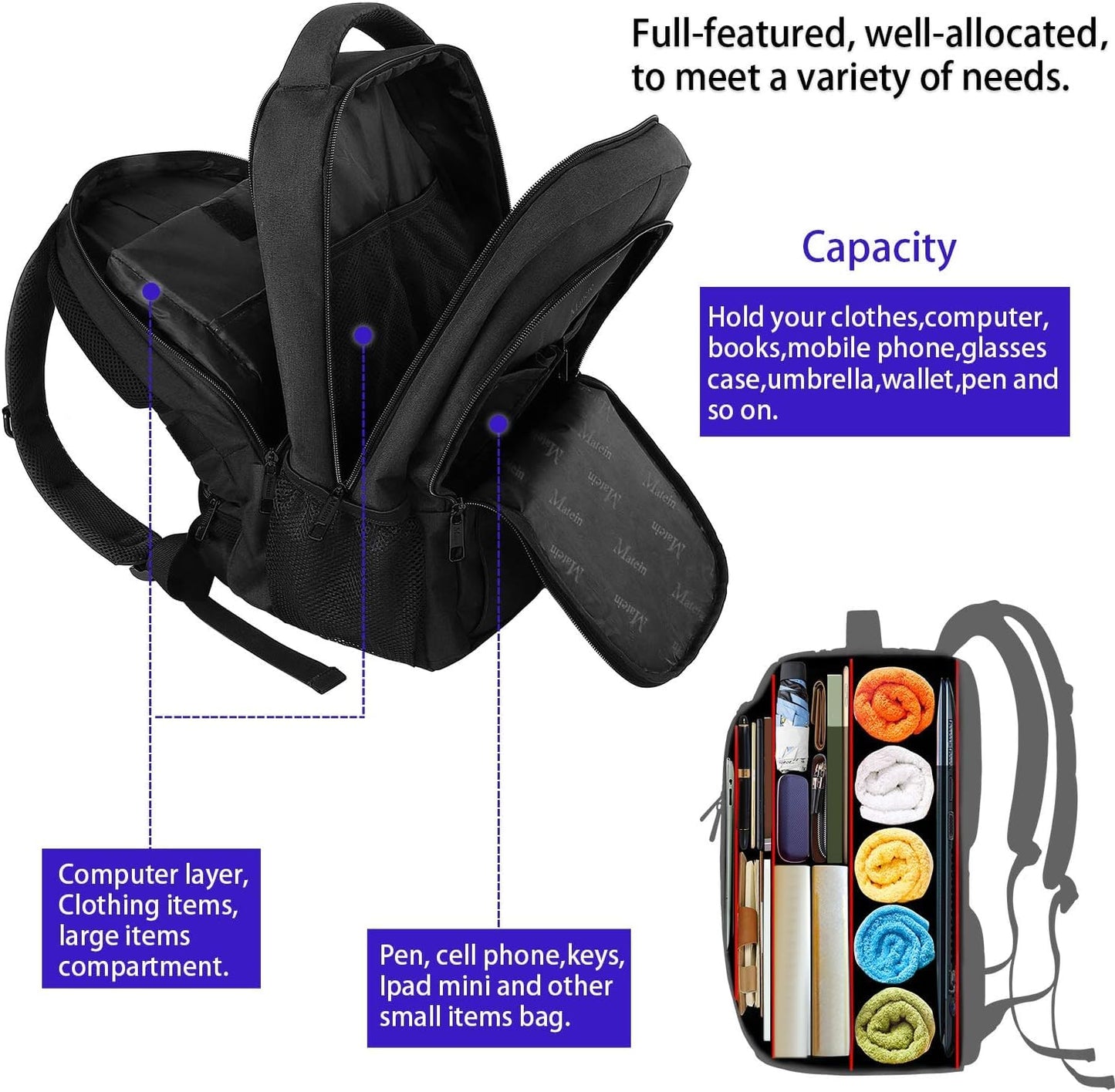 MATEIN Travel Laptop Backpack, Business Anti Theft Slim Sturdy Laptops Backpack with USB Charging Port, Water Resistant College School Computer Bag Gift for Men & Women Fits 15.6 Inch Notebook, Grey