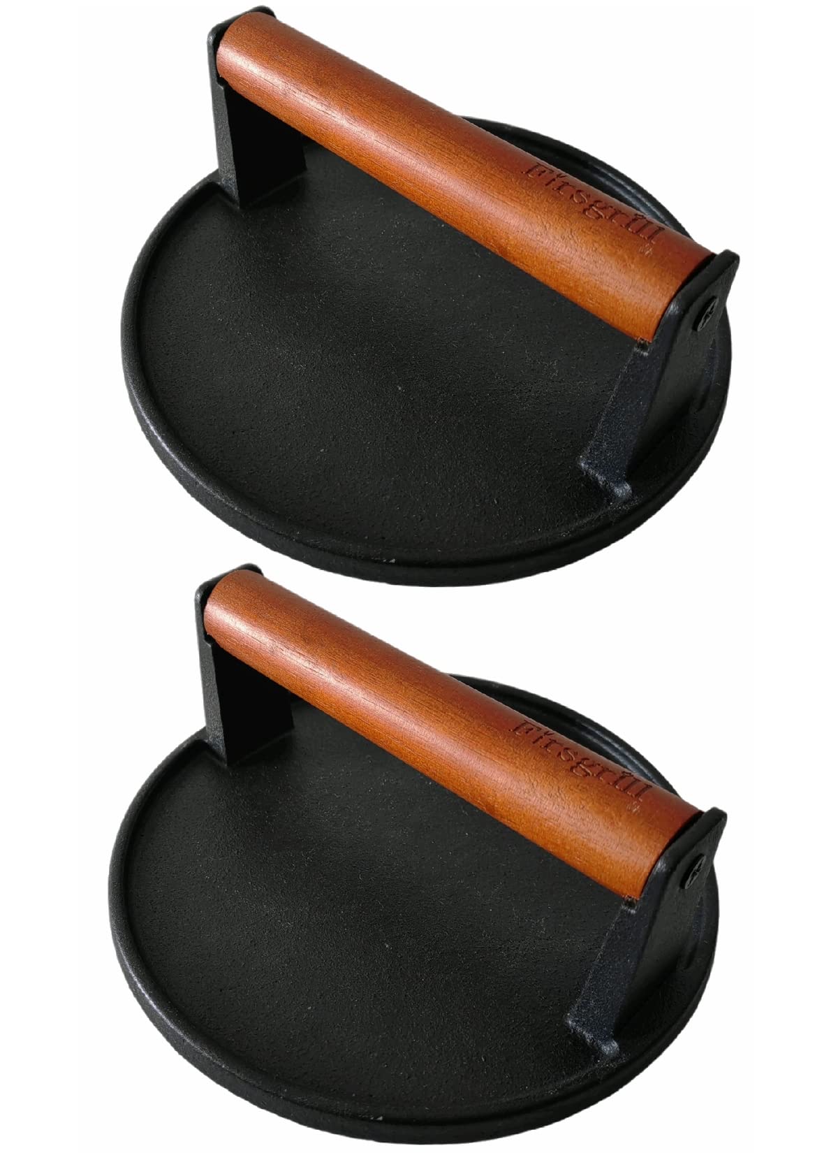 Burger Press 7.08" Round & 8.3”X4.3”Rectangle Heavy-Duty Cast Iron Smash Meat Steak With Wood Handle for Blackstone Camp chef Pitboss Weber Treager Griddle Grills (Round & Rectangle)