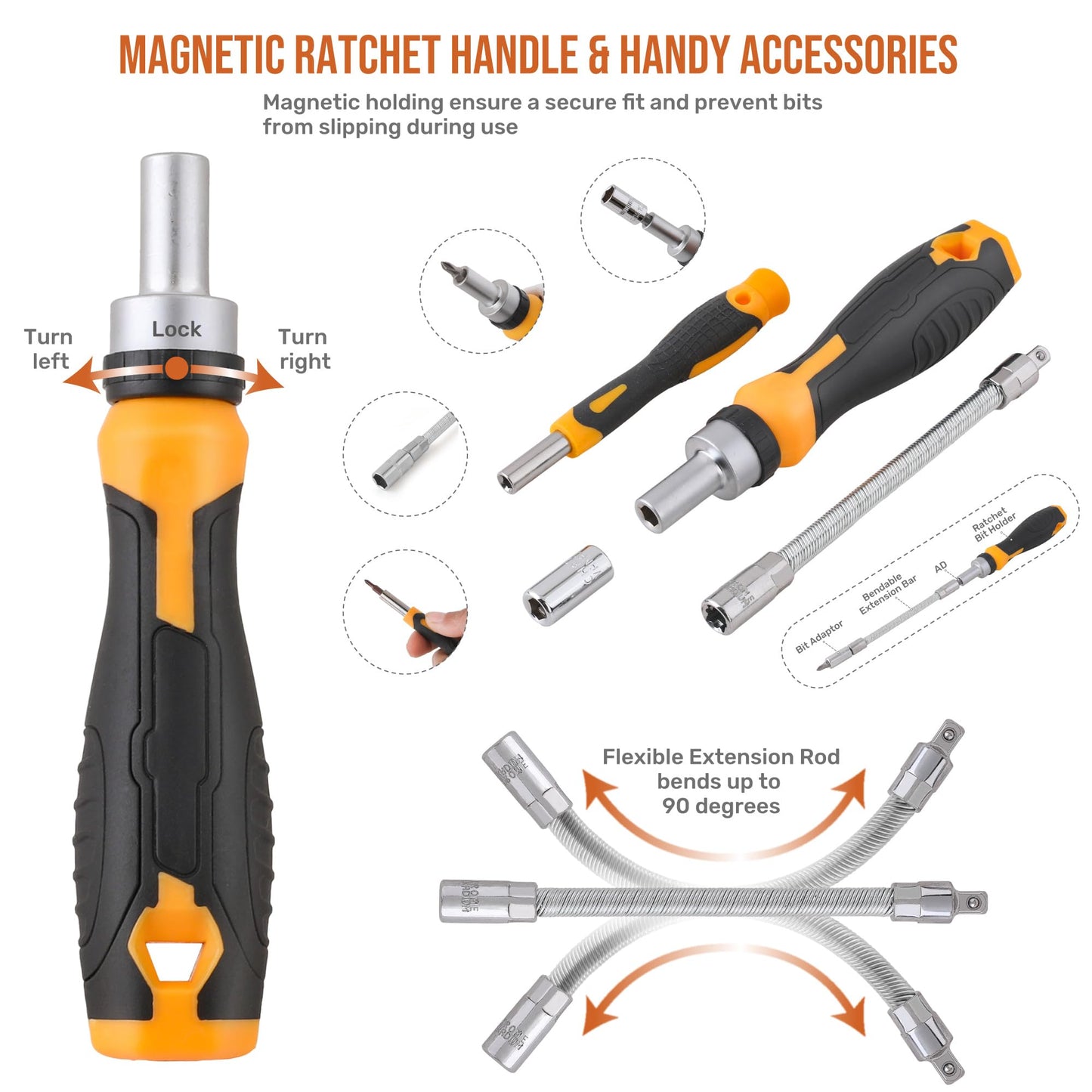 Hi-Spec 101pc Multi Bits Screwdriver & Ratcheting Handle Tool Set Kit. Complete 1/4” Hex Screwdriving with Tamper Proof Security Driver Bits