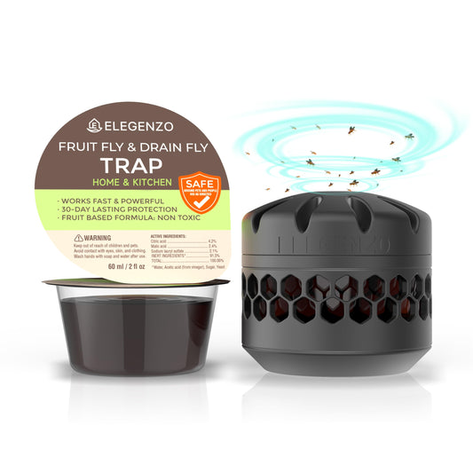 Fruit Fly Traps for Indoors Killer: Fruit Fly and Drain Fly Killer Indoor - Reusable Escape-Proof Trap and Powerful Fruit-Based Bait (2 X 60ml Refills) Safe for Pets & People -Lasts 60 Days