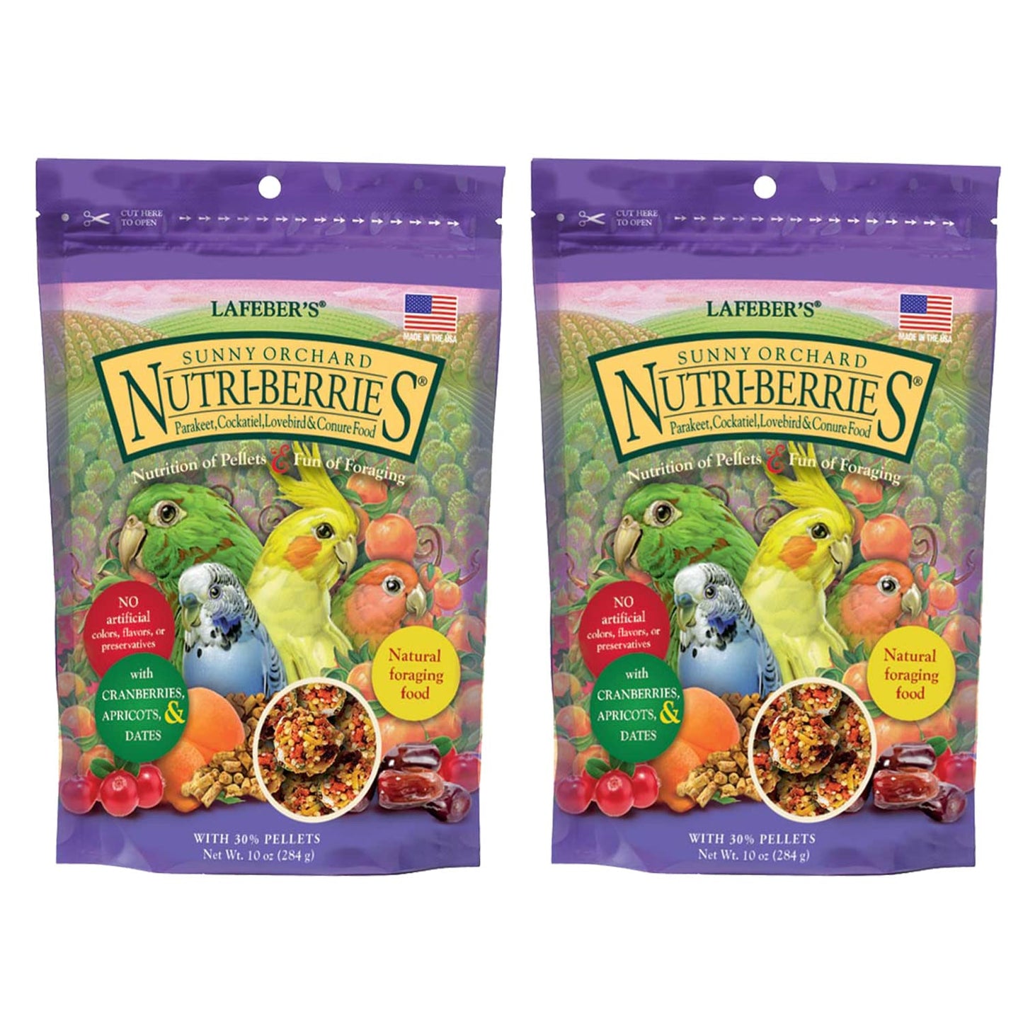 LAFEBER'S Sunny Orchard Nutri-Berries Pet Bird Food, Made with Non-GMO and Human-Grade Ingredients, for Cockatiels Conures Parakeets (Budgies) Lovebirds (Sunny Orchard 10 oz Pack of 2)