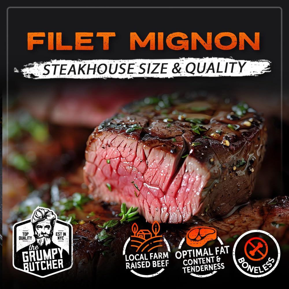 Grumpy Butcher Box Meat Food Gifts: 2 Top Sirloins Steaks (6 oz), 2 Duroc Bone in Pork Chops (14 oz) & 2 Cheese Stuffed Chicken Breasts Wrapped in Bacon (8 oz) - Gourmet Gift Basket for Men