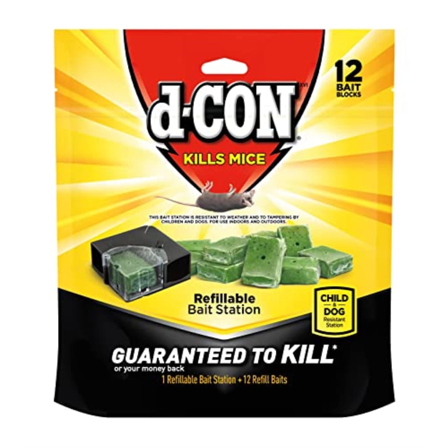 d-CON Refillable Corner Fit Mouse Bait Station, 1 Trap + 18 Bait Refills