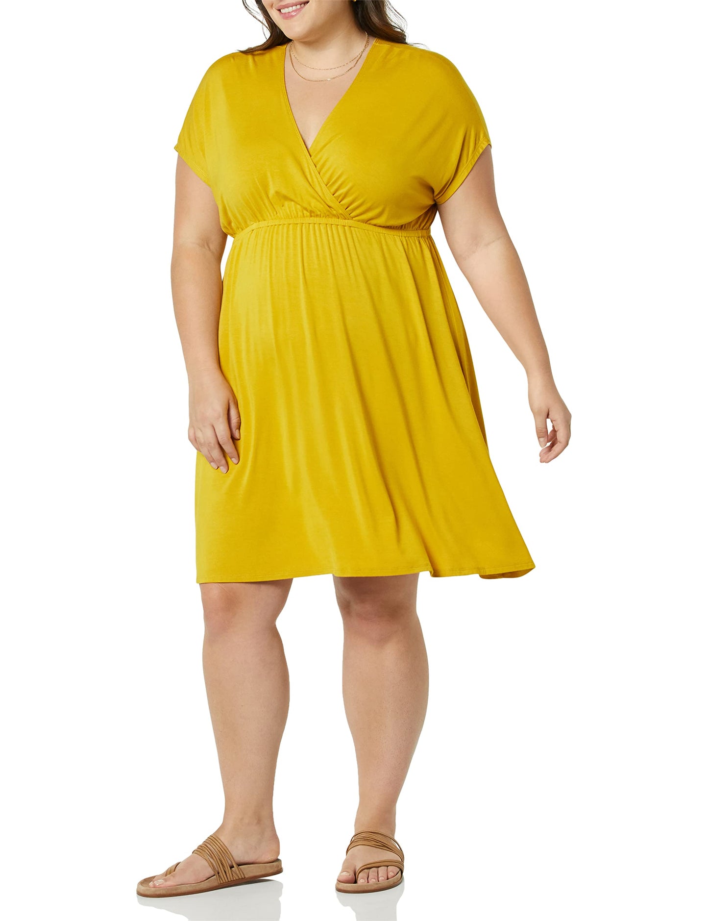 Amazon Essentials Women's Surplice V Neck Swing Dress (Available in Plus Size)
