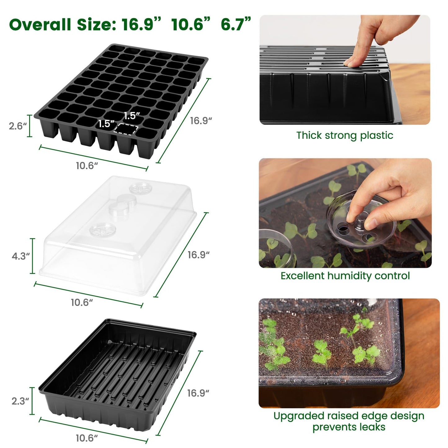 SOLIGT 60 Cell Seed Starter Kit with Grow Light and Heat Mat, Seed Starter Tray with Higher 4.3” Humidity Dome, 4/8/12/18H Timer, Flexible Light for Indoor Seed Starting & Seedling