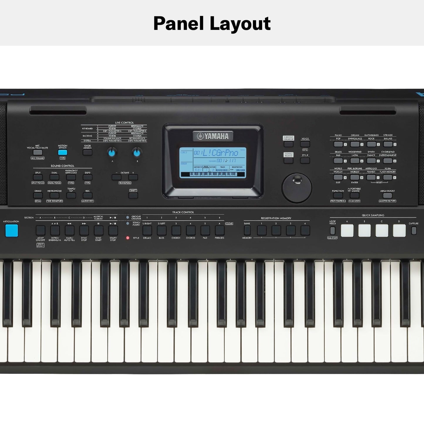 YAMAHA, 61-Key Touch-Sensitive Advanced Portable Keyboard with Music Rest and Power Adapter, (PSRE473)
