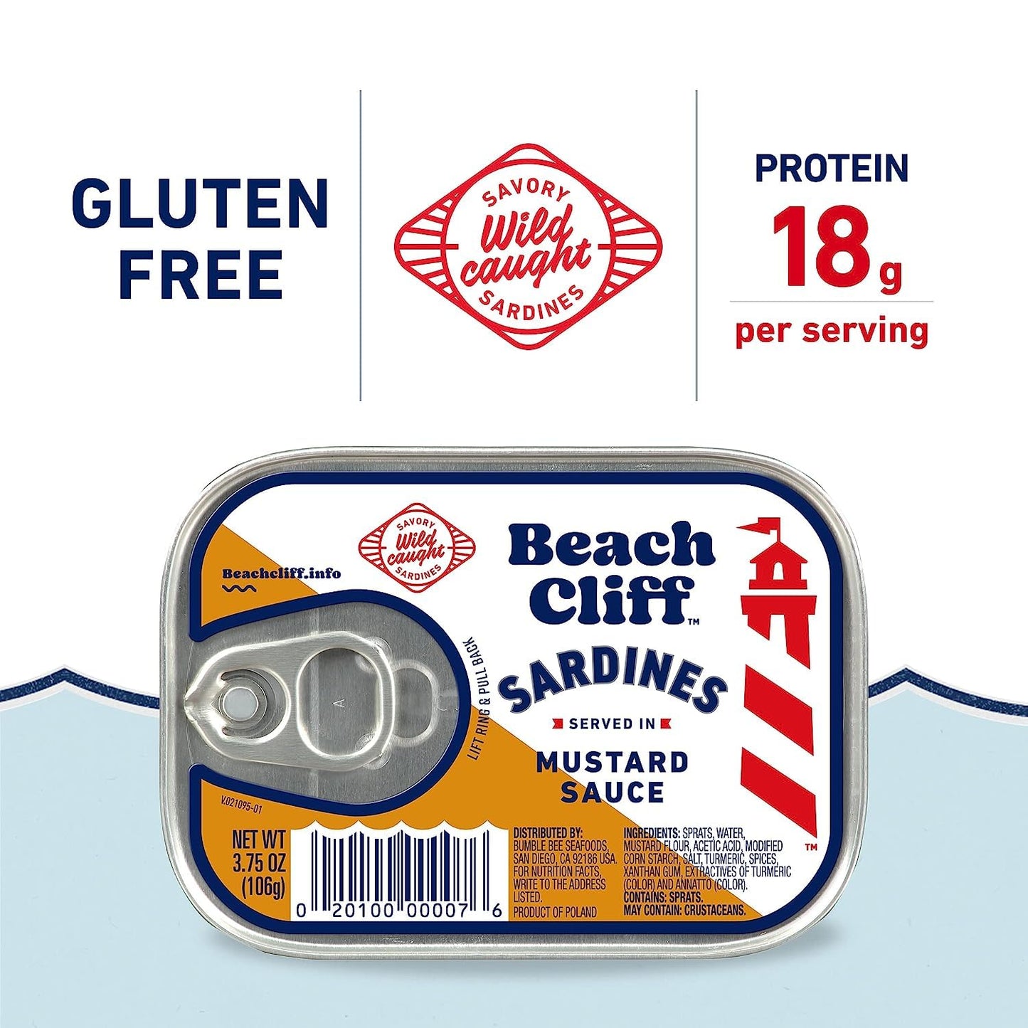 Beach Cliff Sardines in Water, 3.75 oz Can (Pack of 12) - Wild Caught Sardines - 12g Protein per Serving - Gluten Free, Keto Friendly