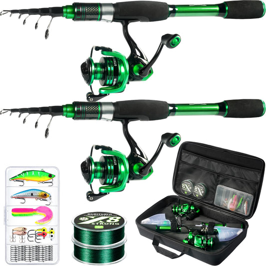 Ghosthorn Fishing Rod and Reel Combo Graphite Telescoping Fishing Pole Collapsible Portable Travel Kit with Carrier Bag for Freshwater Fishing Gift for Men Women