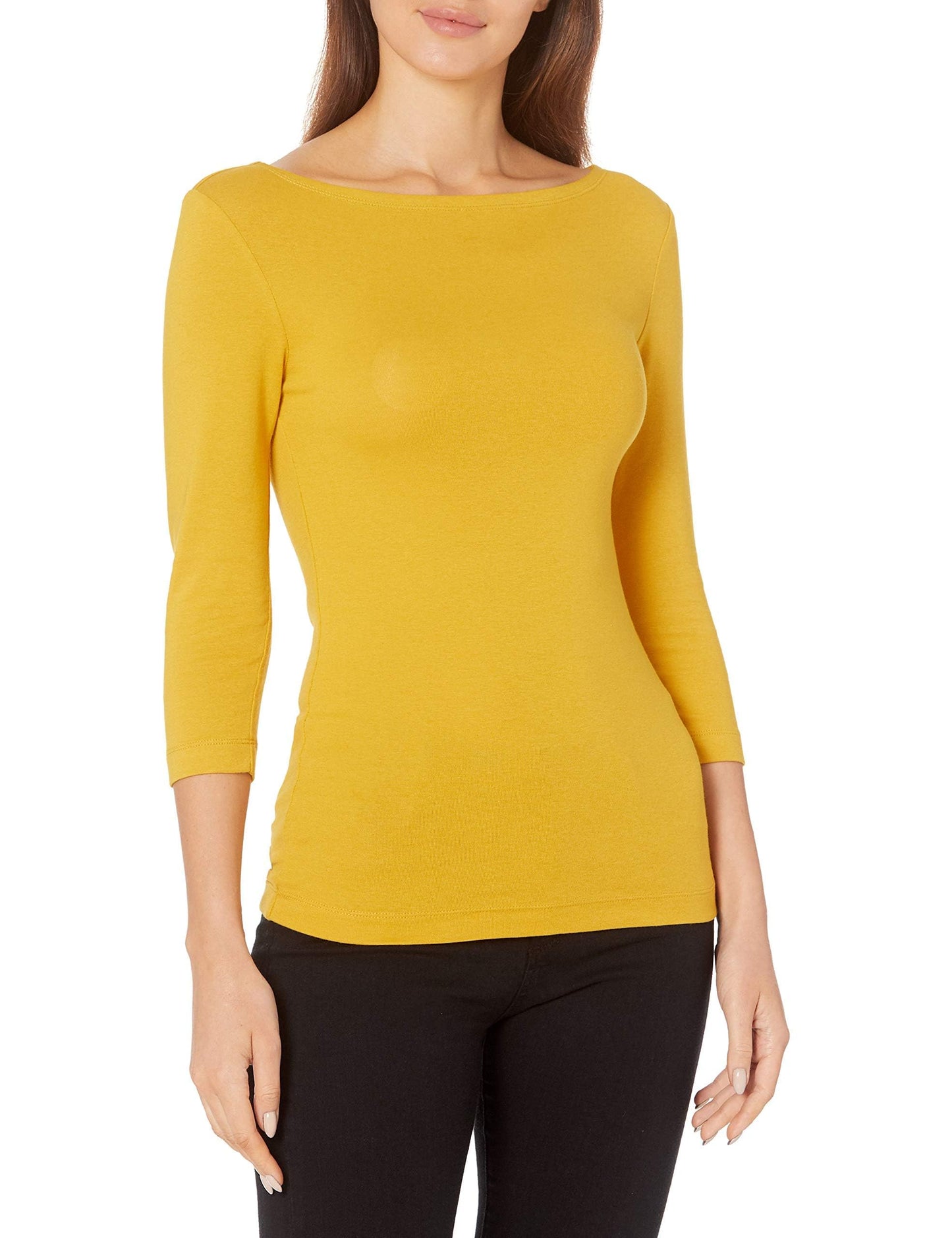 Amazon Essentials Women's Slim-Fit 3/4 Sleeve Boat Neck Cotton Modal Micro Rib T-Shirt