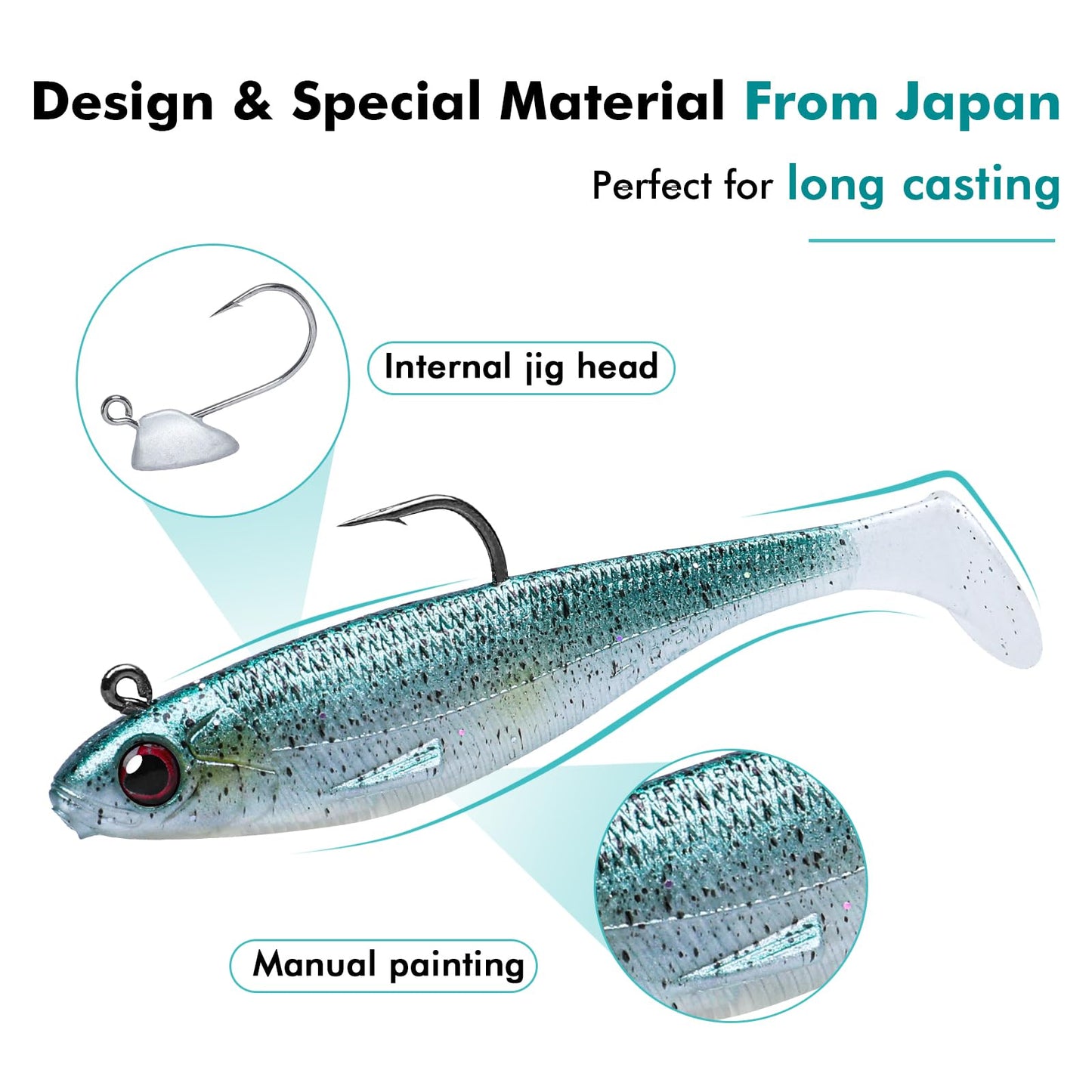 TRUSCEND Easy Catch Pre-Rigged Soft Lures, Vibrating Swim Action, Trembly Sinking Move, Amazing Soft Swimbait for Family Fishing, Well-Made Fishing Lures for Bass Trout Crappie Walleye Pike Redfish