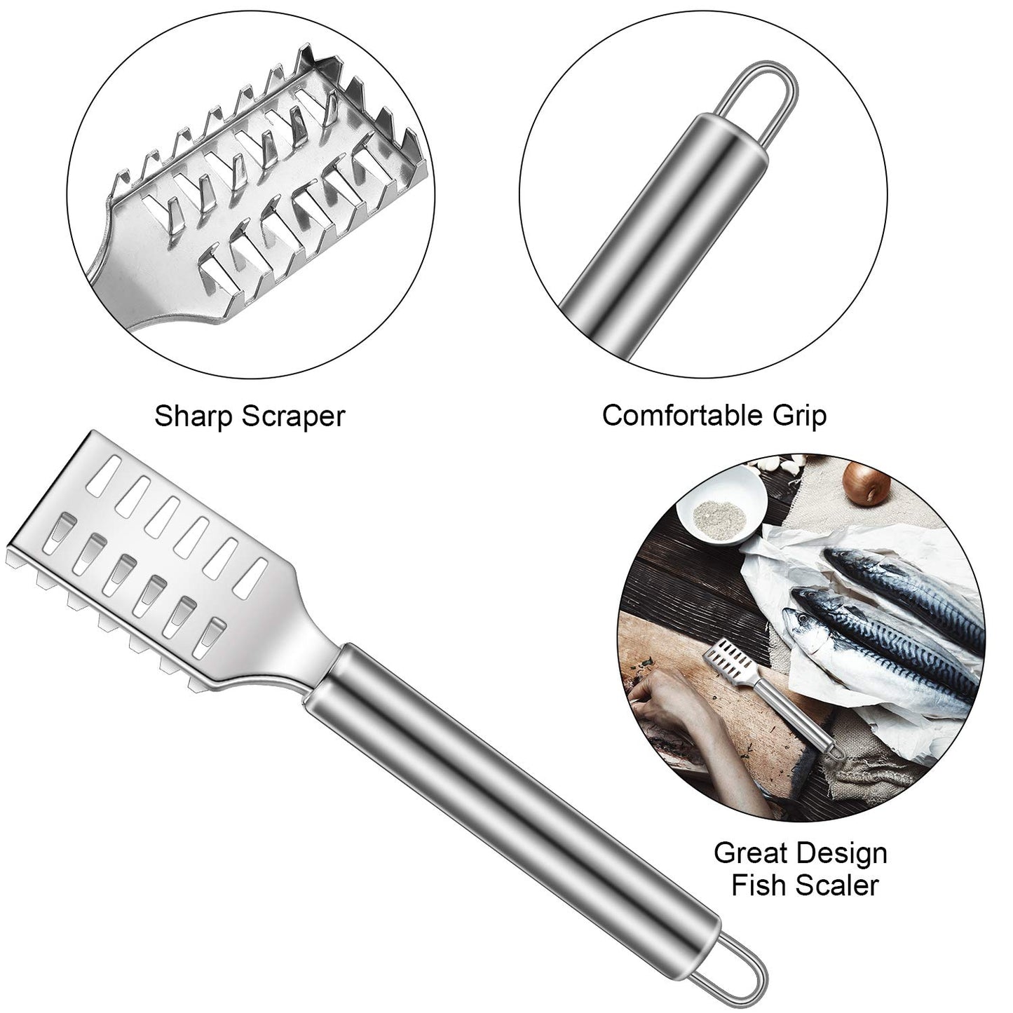 Honoson 4 Pieces Stainless Steel Fish Scale Remover Cleaner Kitchen Scaler Fish Skin Graters Cleaning Peeler Scaler Scraper with Bottle Opener for Kitchen Cleaning Tools