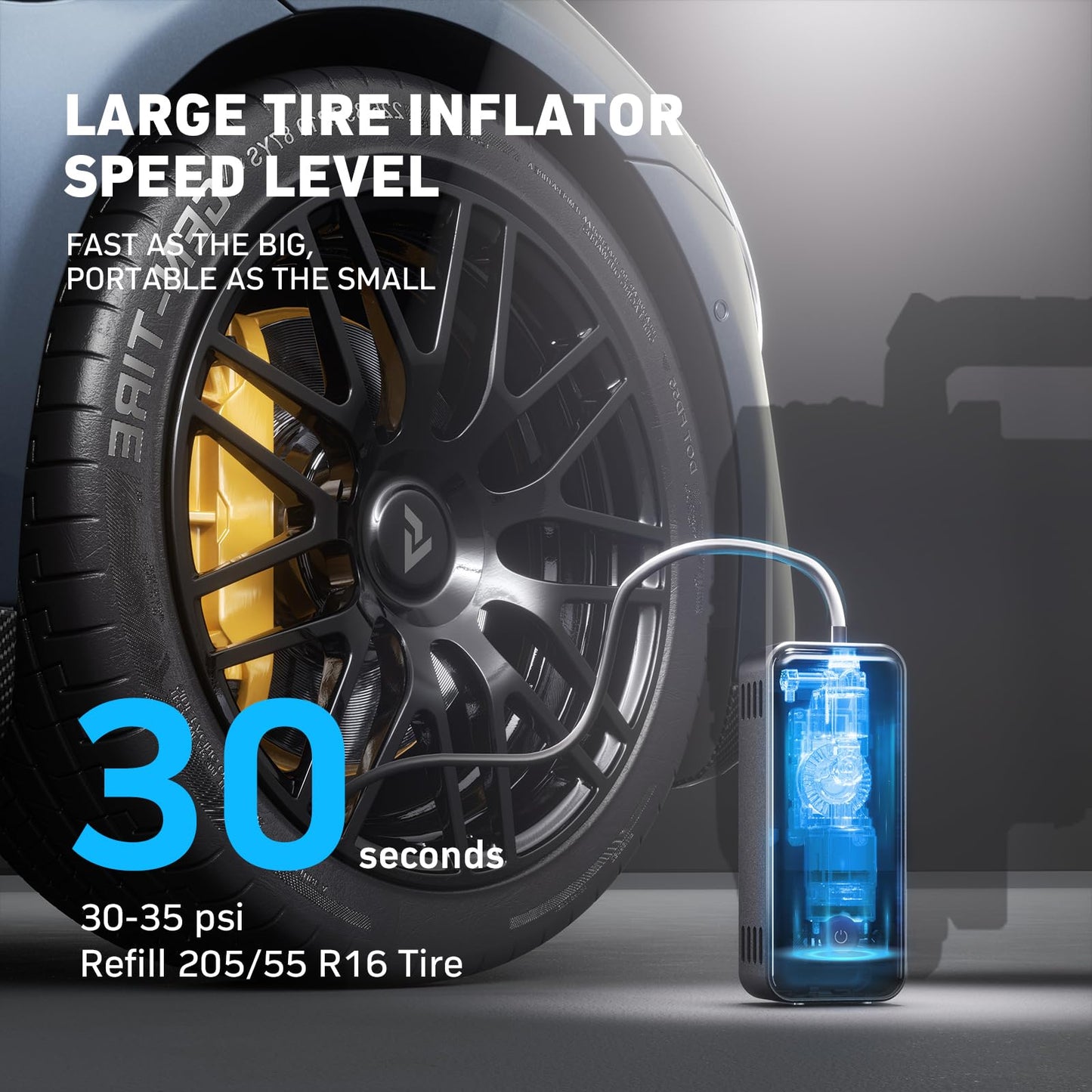 DENVIX Tire Inflator Portable Air Compressor, 2X Faster Inflation Cordless Air Compressor, Electric Air Pump for Car Tires with 15000 mAh Battery Capacity, 45W 3X Faster Charging, Deluxe Package.
