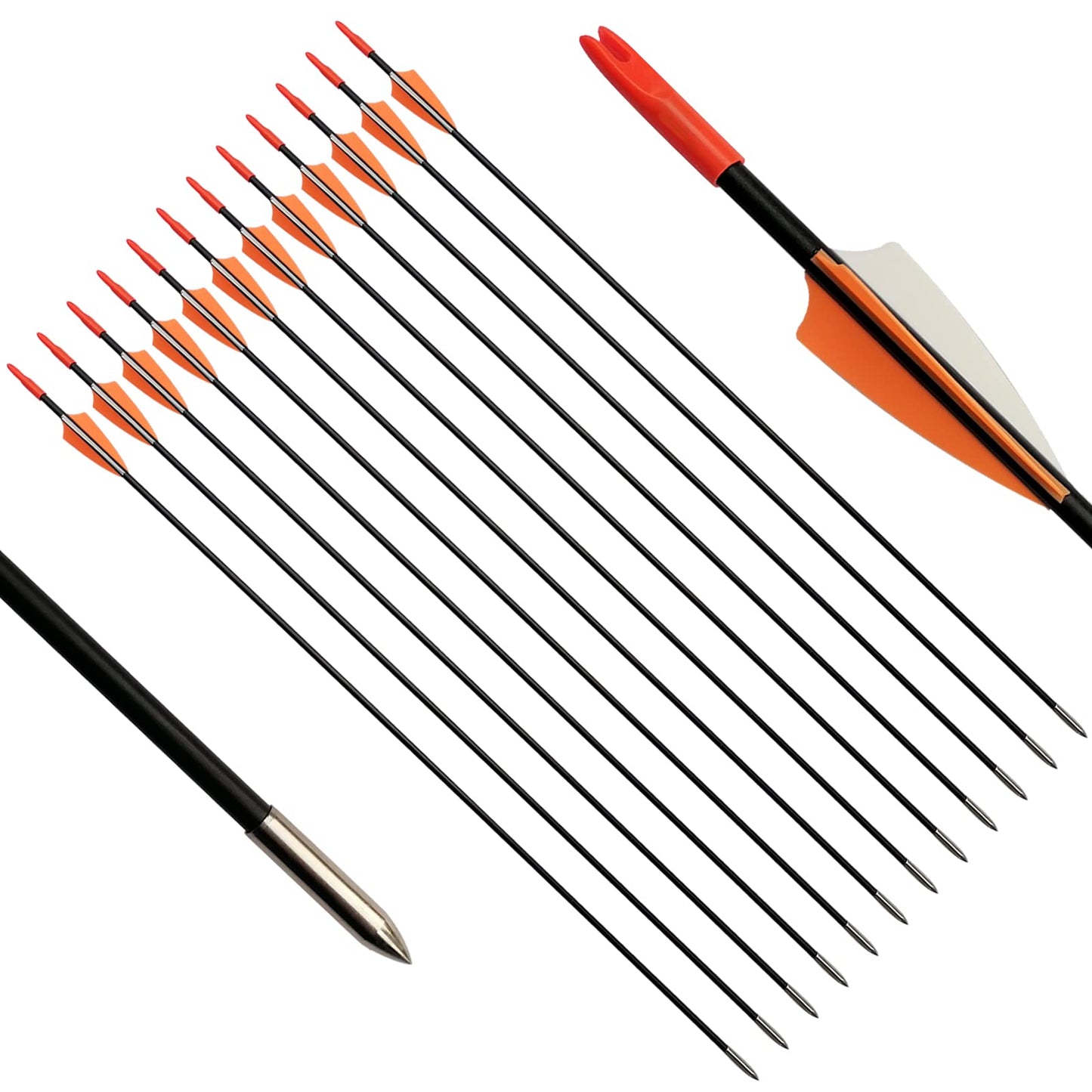 31" Fiberglass Arrows Archery Training Practice Target Arrows with Durable Shaft Blunt Tip for Kids Youth or Beginners for Recurve Bow Long Bow