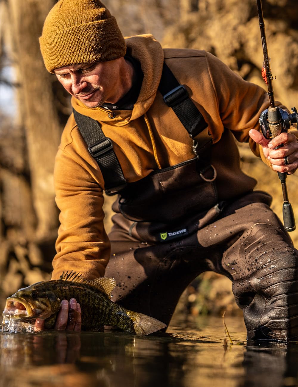 TIDEWE Neoprene Waders, Cleated Bootfoot Men Chest Waders, Waterproof Fishing & Hunting Chest Waders Brown Size 10