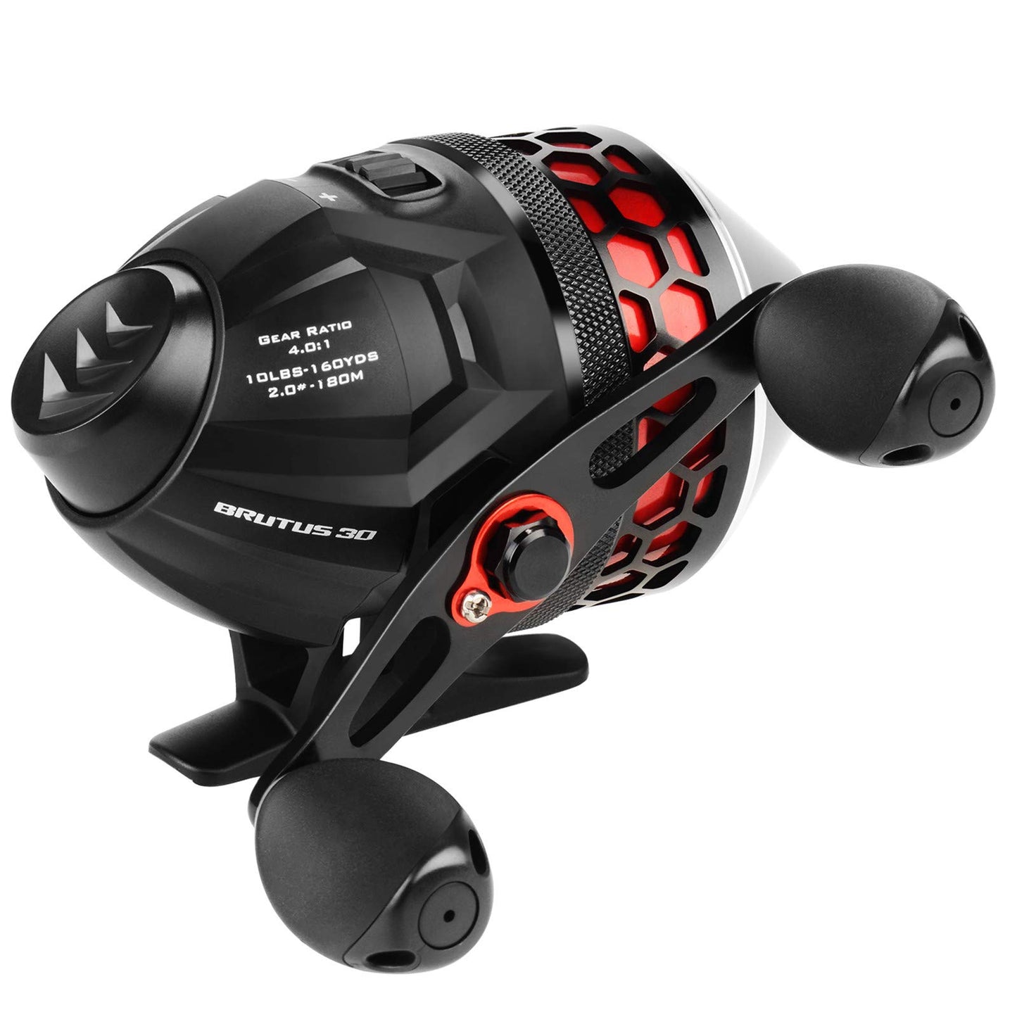 KastKing Brutus Spincast Fishing Reel,Easy to Use Push Button Casting Design,High Speed 4.0:1 Gear Ratio,5 MaxiDur Ball Bearings, Reversible Handle for Left/Right Retrieve, Includes Monofilament Line.