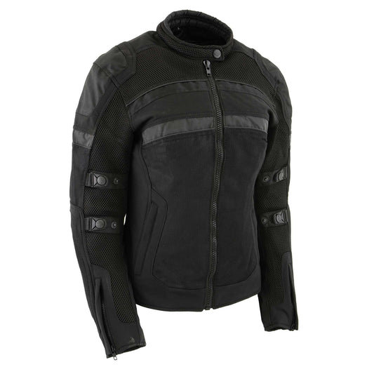 Milwaukee Leather MPL2775 Black Armored Textile Motorcycle Jacket for Women - All Season Jacket w/Removable Liner