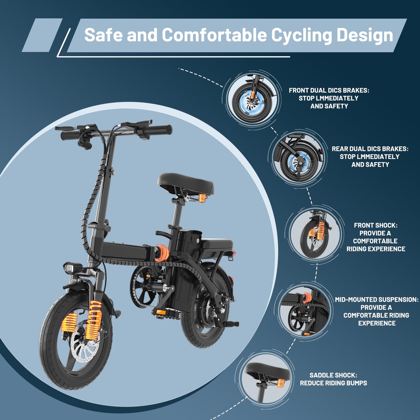 Folding Electric Bike for Adults and Teens, 14" Foldable E-Bike with 500W Motor, Commuter Mini Ebike with 48V Removable Battery UL 2849 Certified, Electric Bicycle with 25 Miles PAS Range (Black)