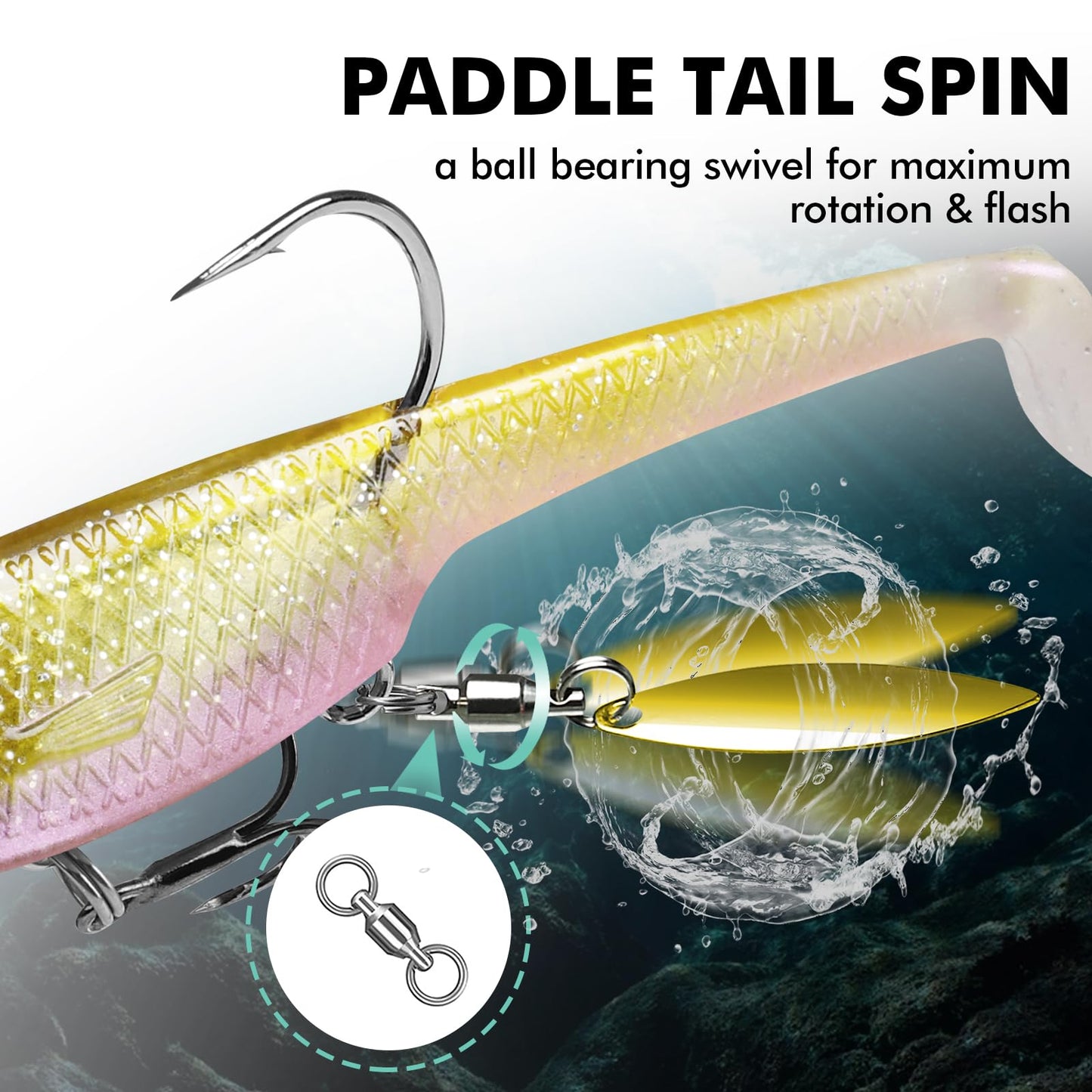 TRUSCEND Easy Catch Pre-Rigged Soft Lures, Vibrating Swim Action, Trembly Sinking Move, Amazing Soft Swimbait for Family Fishing, Well-Made Fishing Lures for Bass Trout Crappie Walleye Pike Redfish