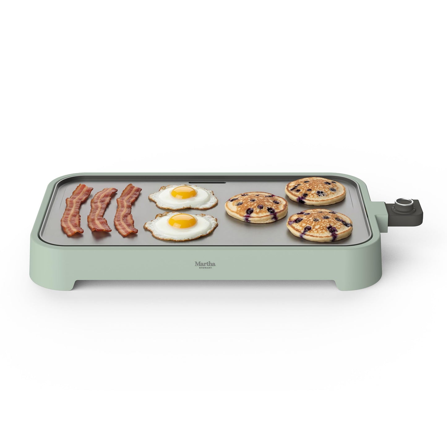 Martha Stewart 12” x 22” Electric Griddle, XL Ceramic Nonstick Flat Top Cooking Surface, Adjustable Temperature Dial, Drip Tray, Dishwasher Safe, 1500W Fast Even Heating, Pancakes & Eggs, Linen White