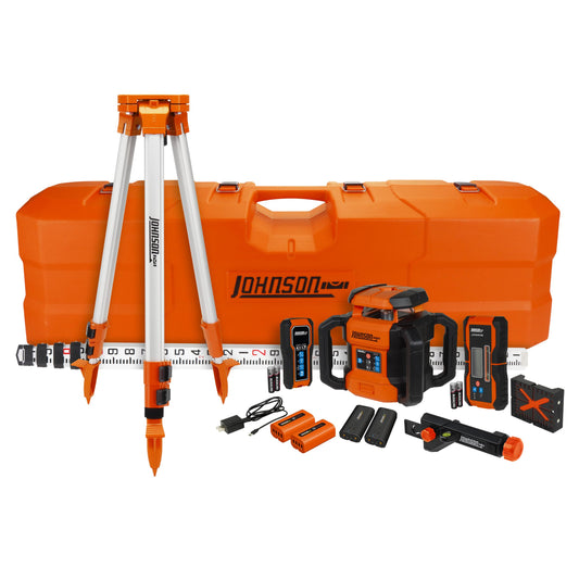 Johnson Level & Tool 99-028K Electronic Self-Leveling Dual Slope Horizontal/Vertical Rotary Laser System, Red, 1 Kit