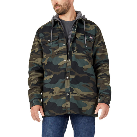 Dickies Men's Fleece Hooded Duck Shirt Jacket with Hydroshield