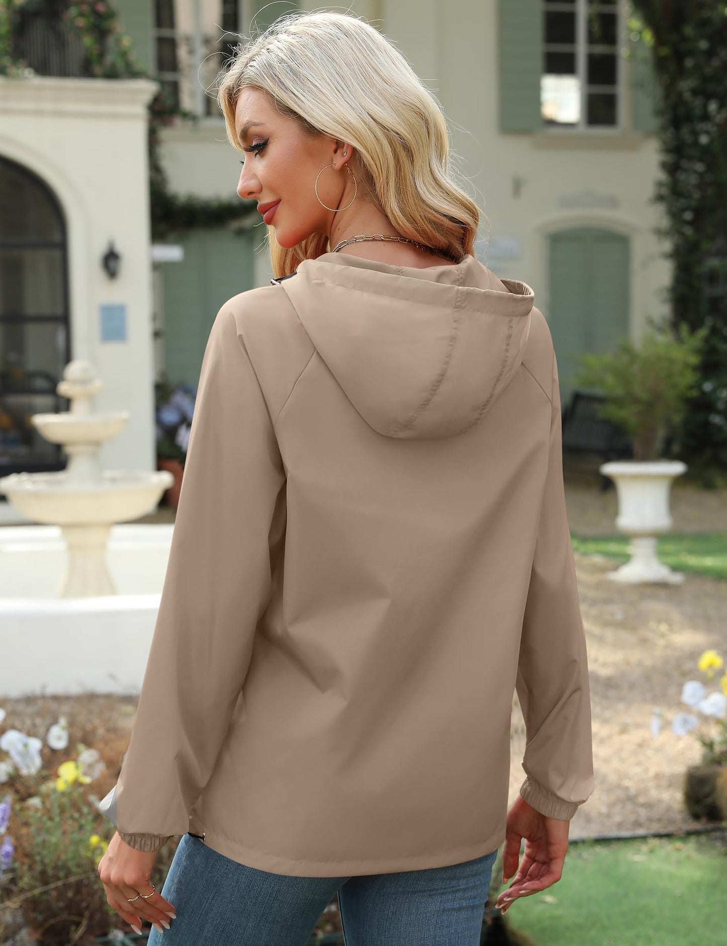 Avoogue Rain Jacket for Women Packable Waterproof Lightweight Rain Coats for Women Outdoor Raincoat with Pockets Apricot 3XL