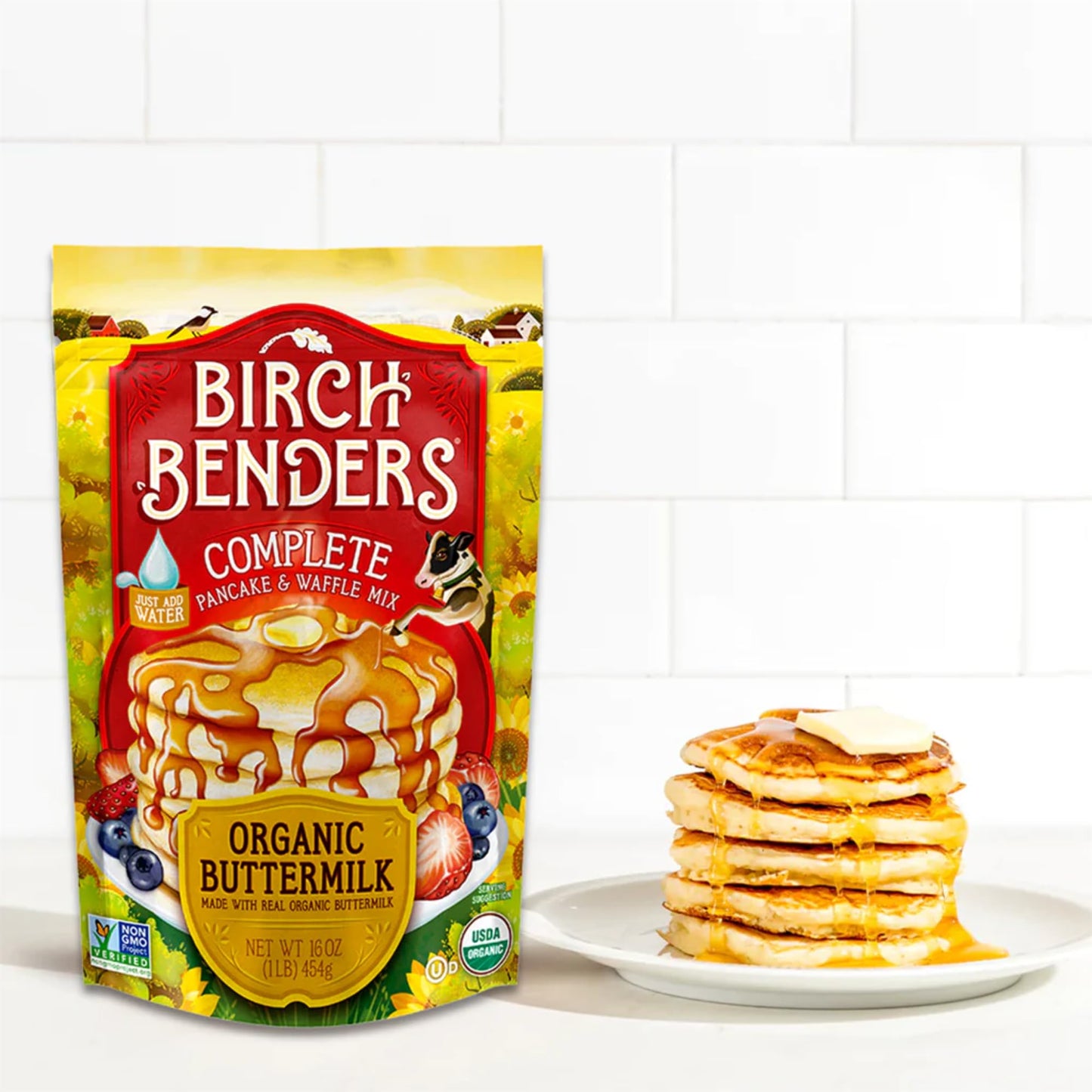 Organic Pancake and Waffle Mix, Classic Recipe by Birch Benders, Whole Grain, Non-GMO, Just Add Water, 16oz (Packaging may vary)