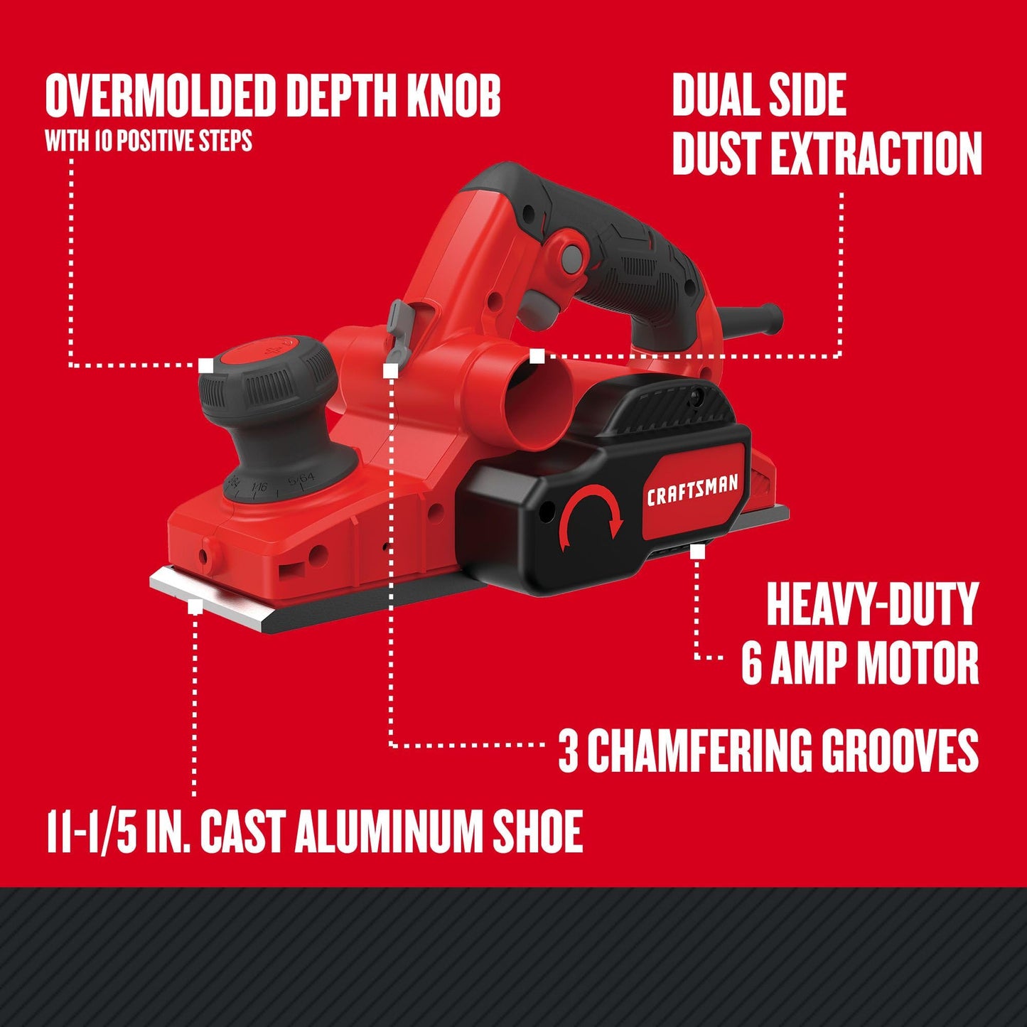 CRAFTSMAN Wood Planer, Electric Hand Planer for Woodworking, with Blades, Edge Guide, and Dust Bag (CMEW300)