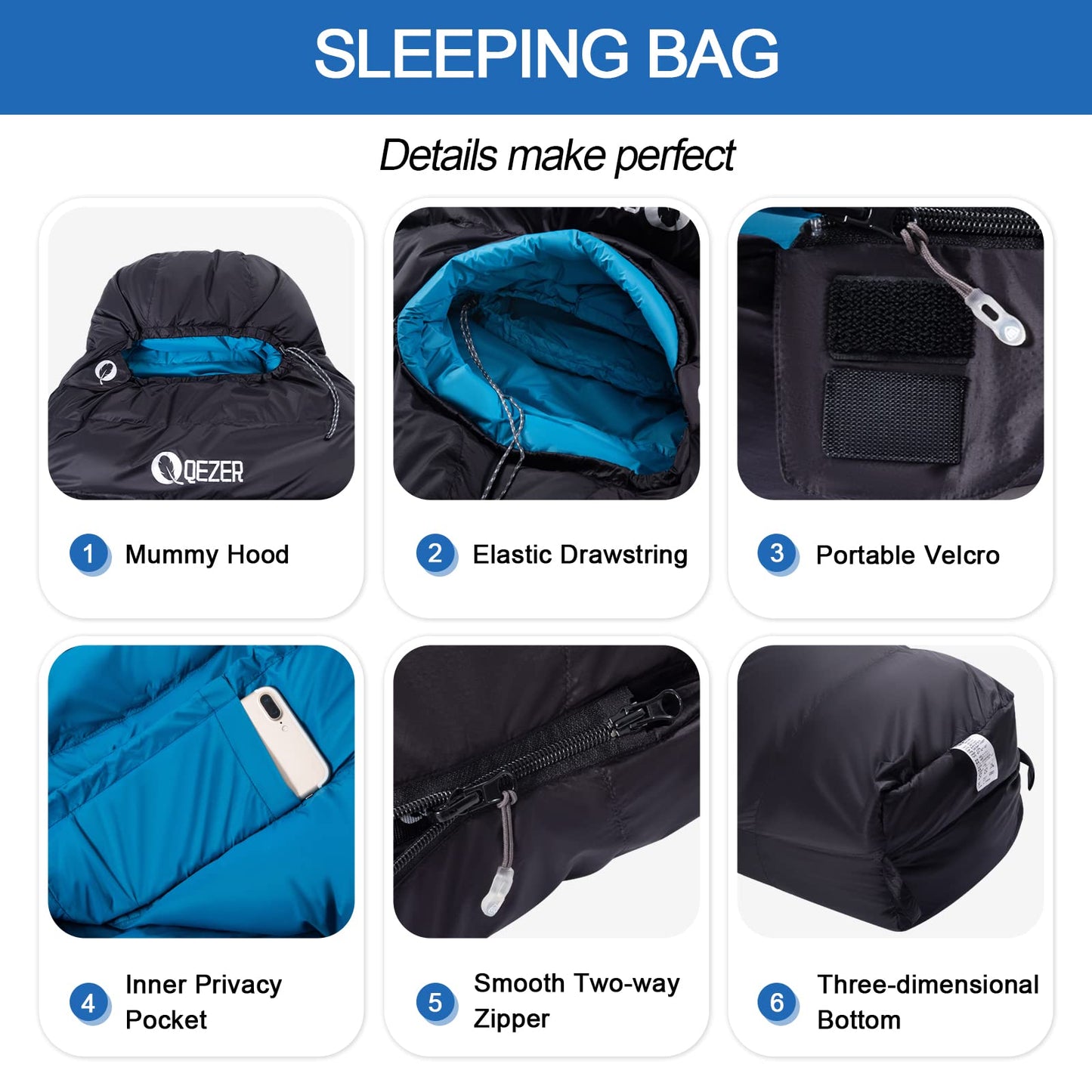 Down Sleeping Bag for Adults 0°F 10°F 15°F 20°F Backpacking Sleeping Bag for Cold Weather with Compression Sack