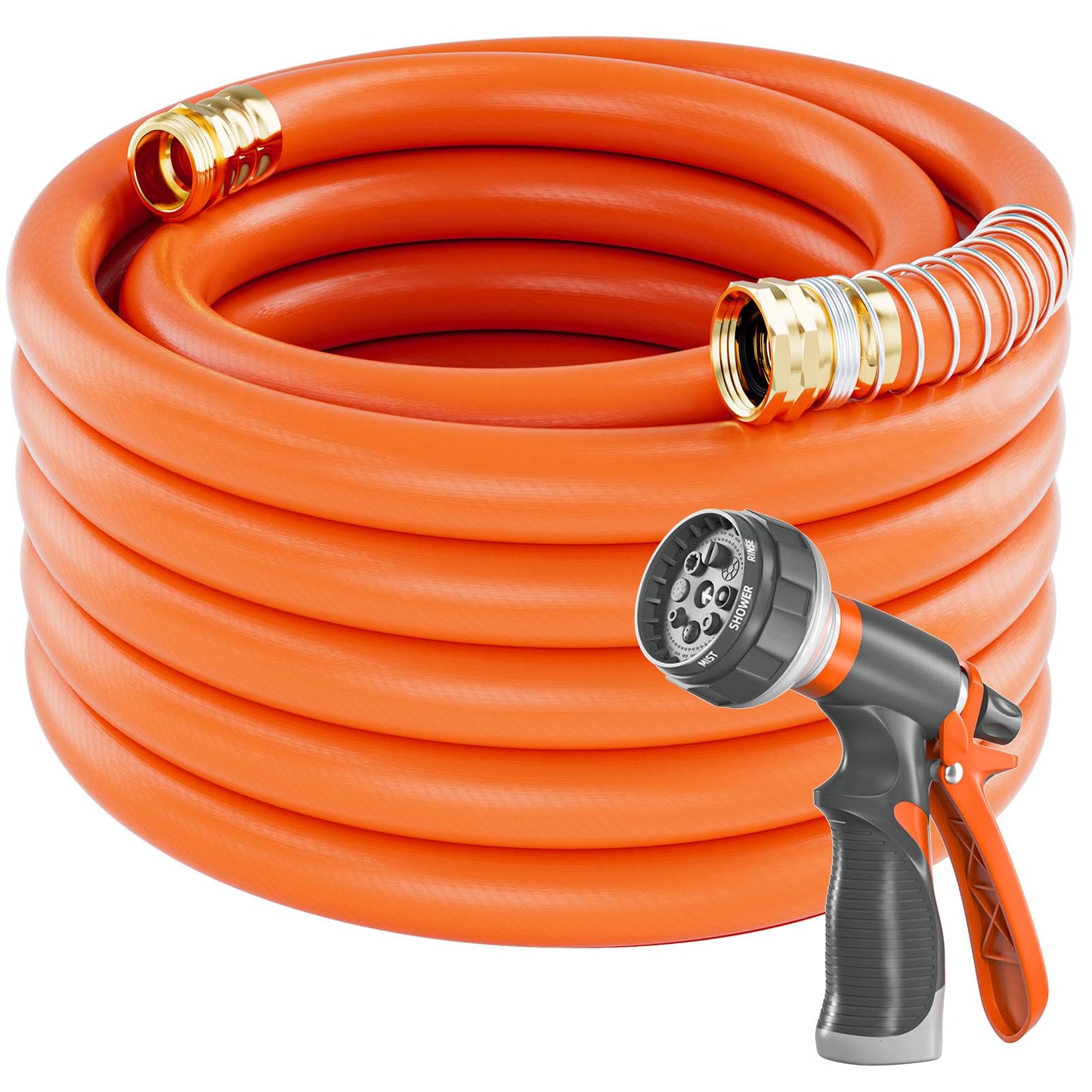 Garden Hose 50 ft x 5/8 in Heavy Duty, Flexible and Lightweight Water Hose, Burst 600 psi, Kink-less Hybrid Rubber Hose for Backyard, 3/4'' Brass Fittings