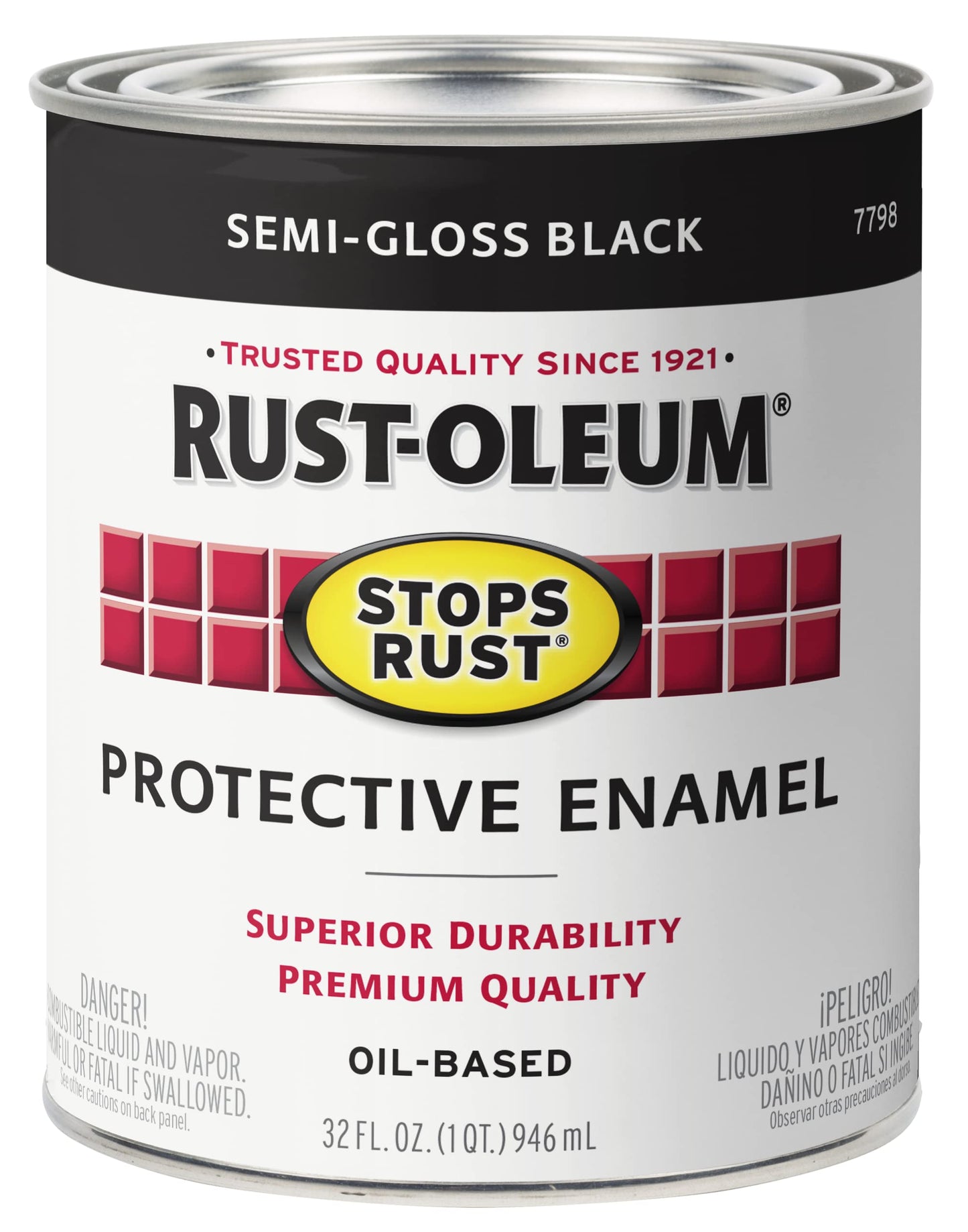 Rust-Oleum 7779502 Stops Rust Brush On Paint, Quart, Gloss Black, 32 Fl Oz (Pack of 1)